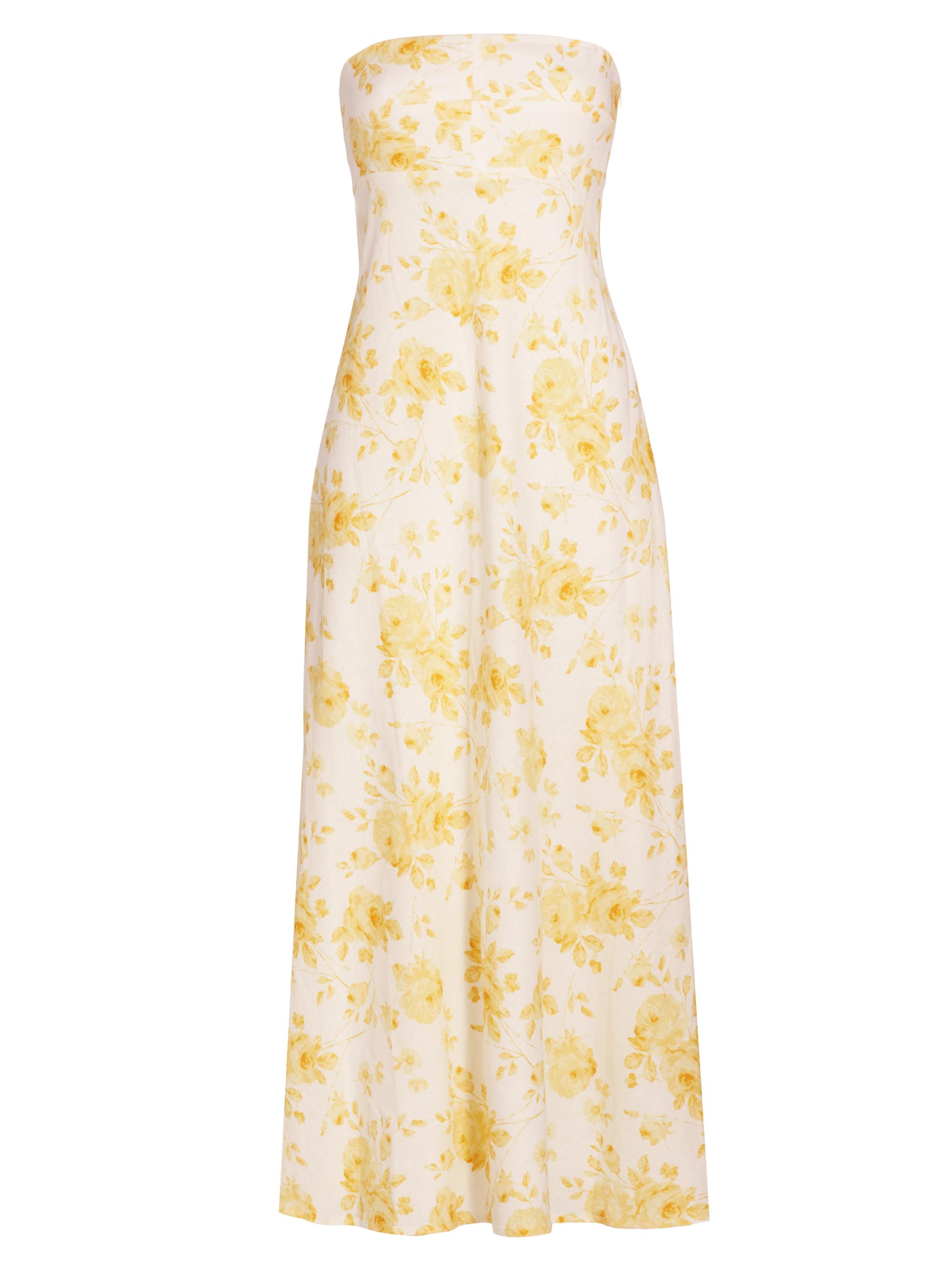 Wayf Women's All Yours Linen-Blend Strapless Maxi Dress - Yellow Roses