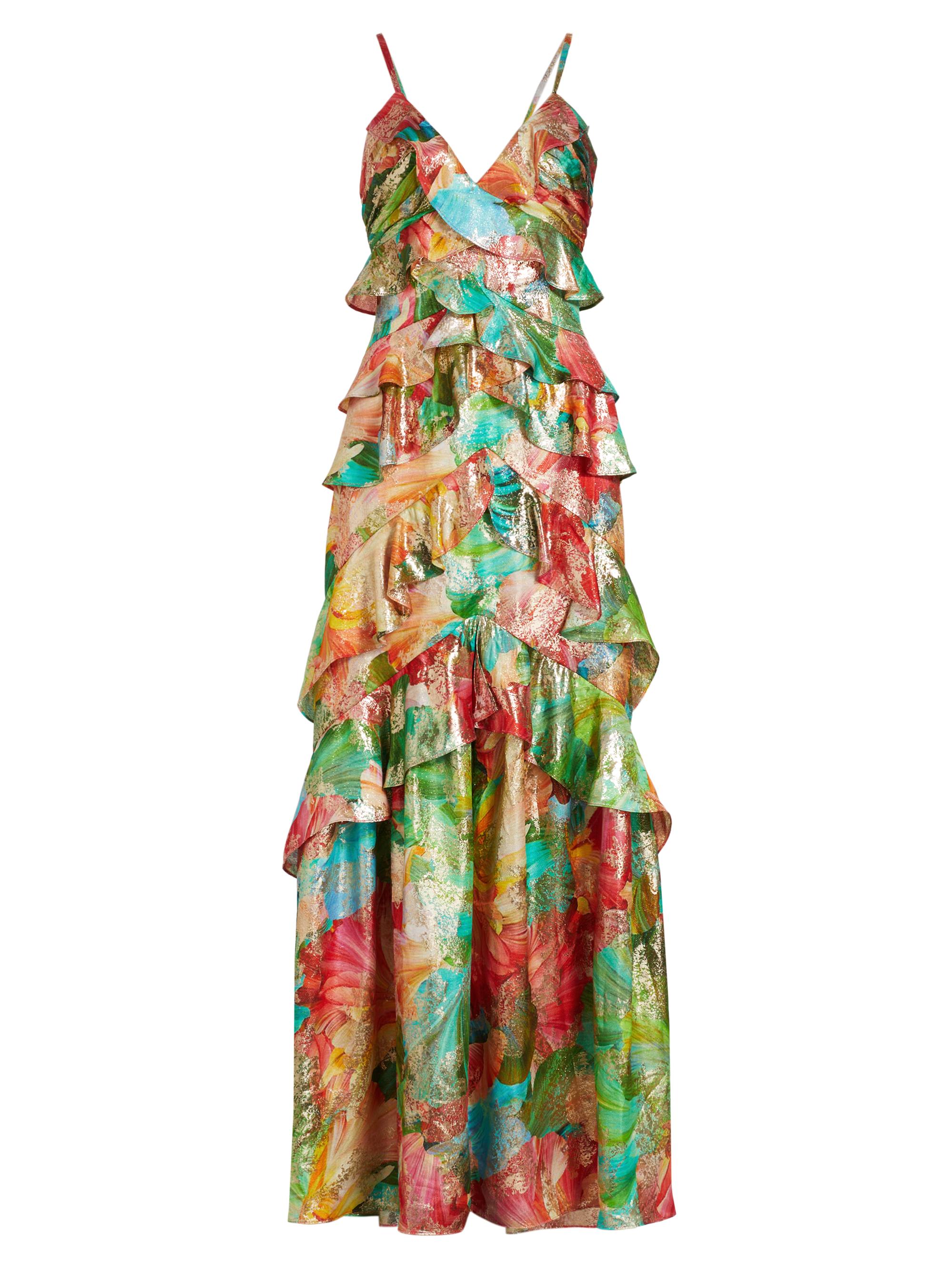 Ramy Brook Women's Harlen Floral Metallic Ruffled Gown - Tropical Orange Floral