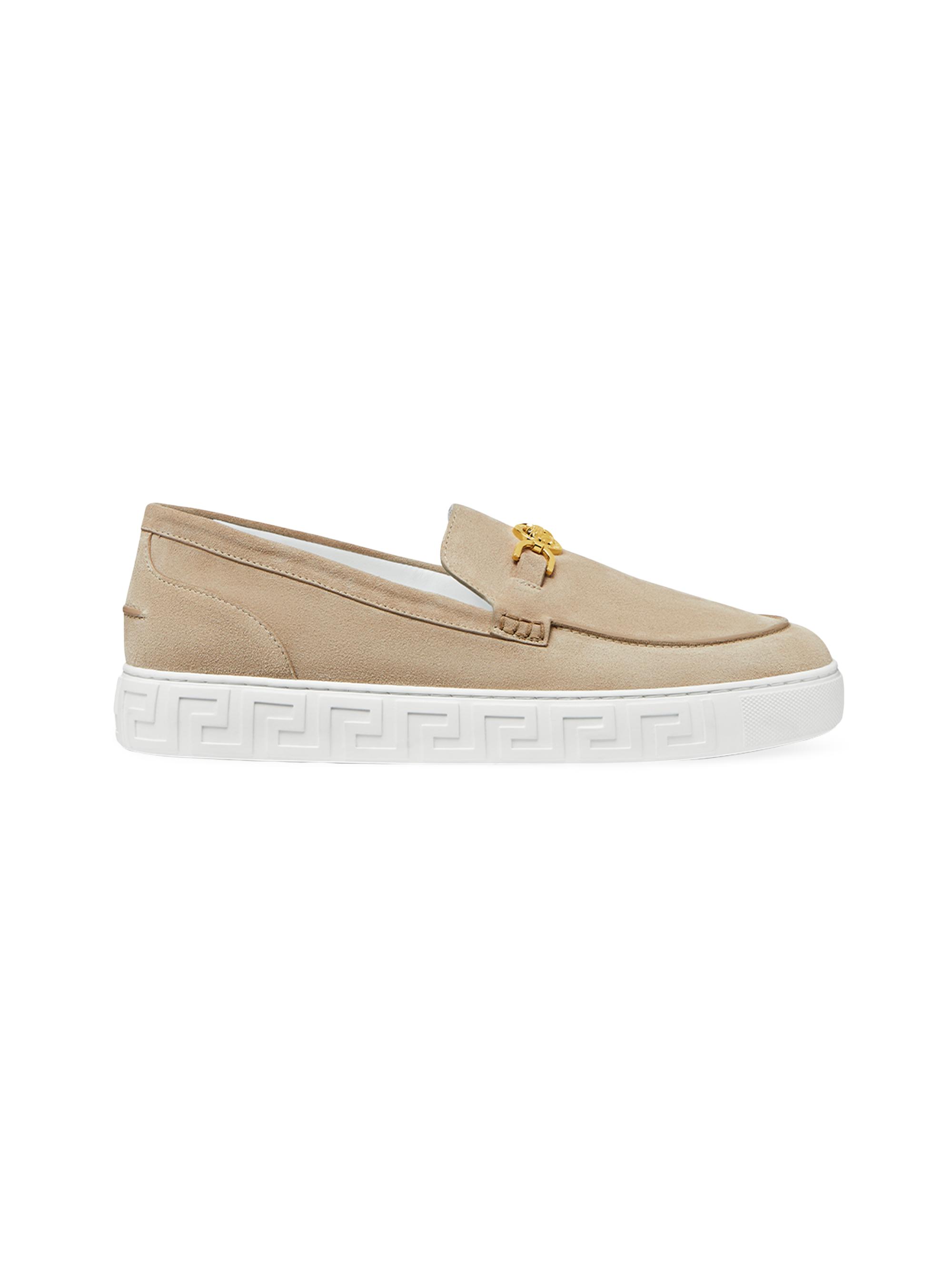 Versace Men's Medusa Suede Moccasins - Light Sand  Gold