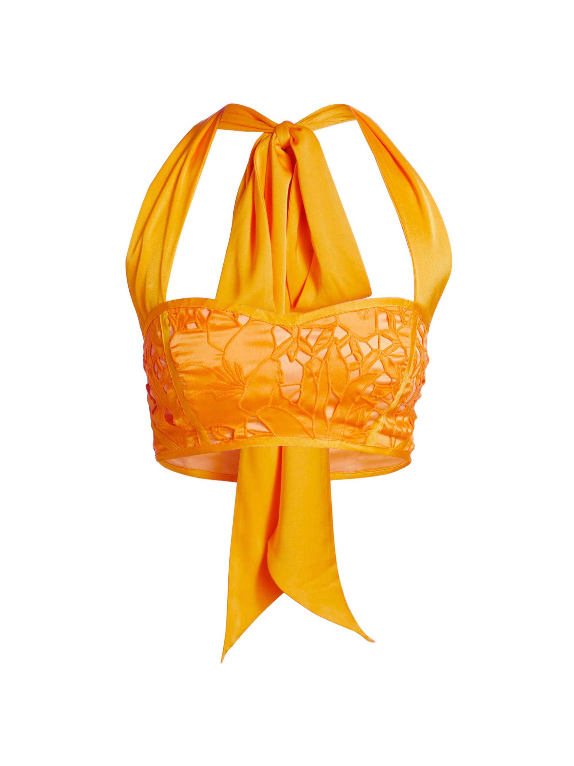 Ramy Brook Women's Lina Embroidered Satin Crop Top - Yuzu Floral Sateen Cutout