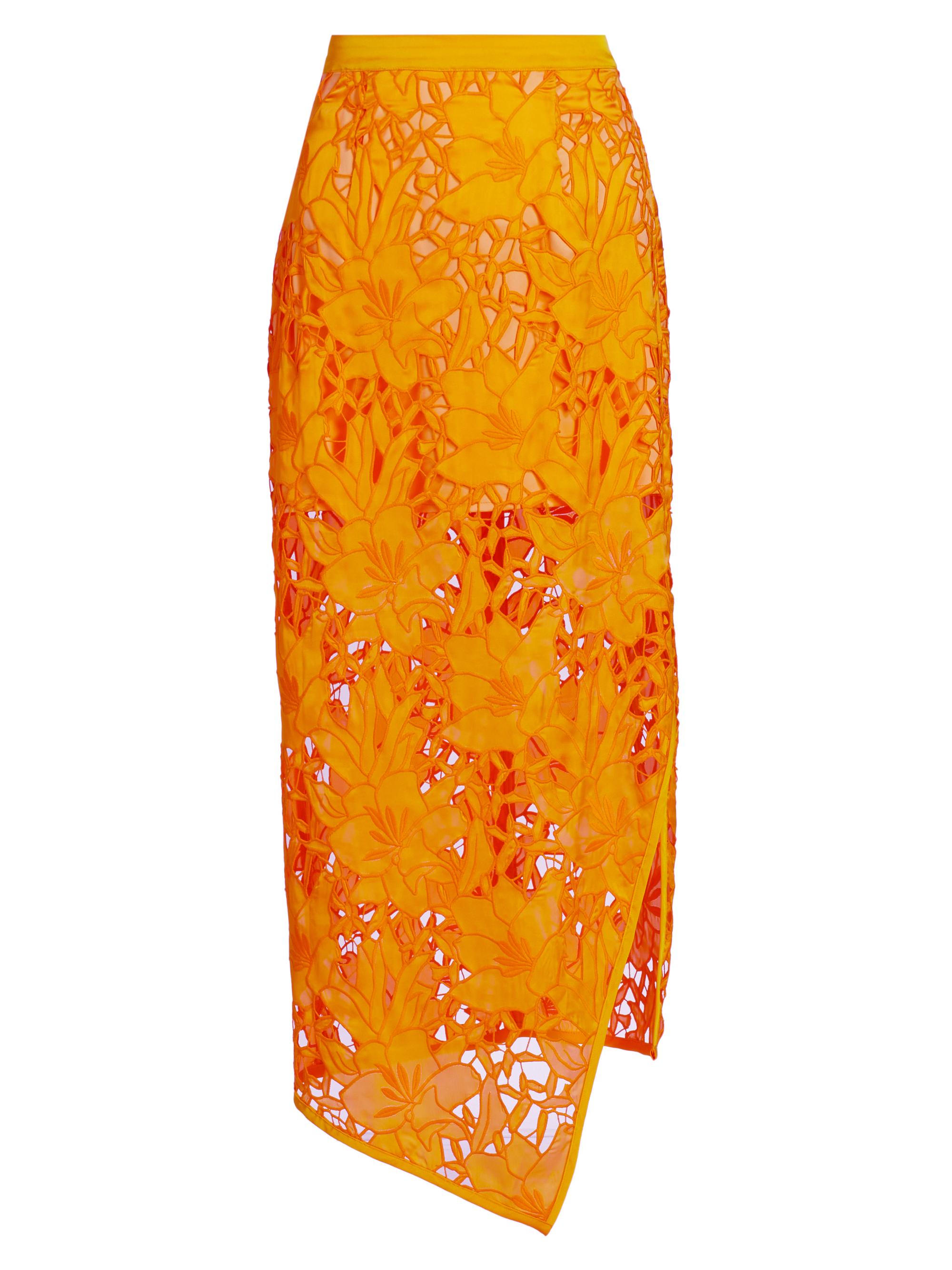 Ramy Brook Women's Irene Lace Midi-Skirt - Yuzu Floral Sateen Cutout