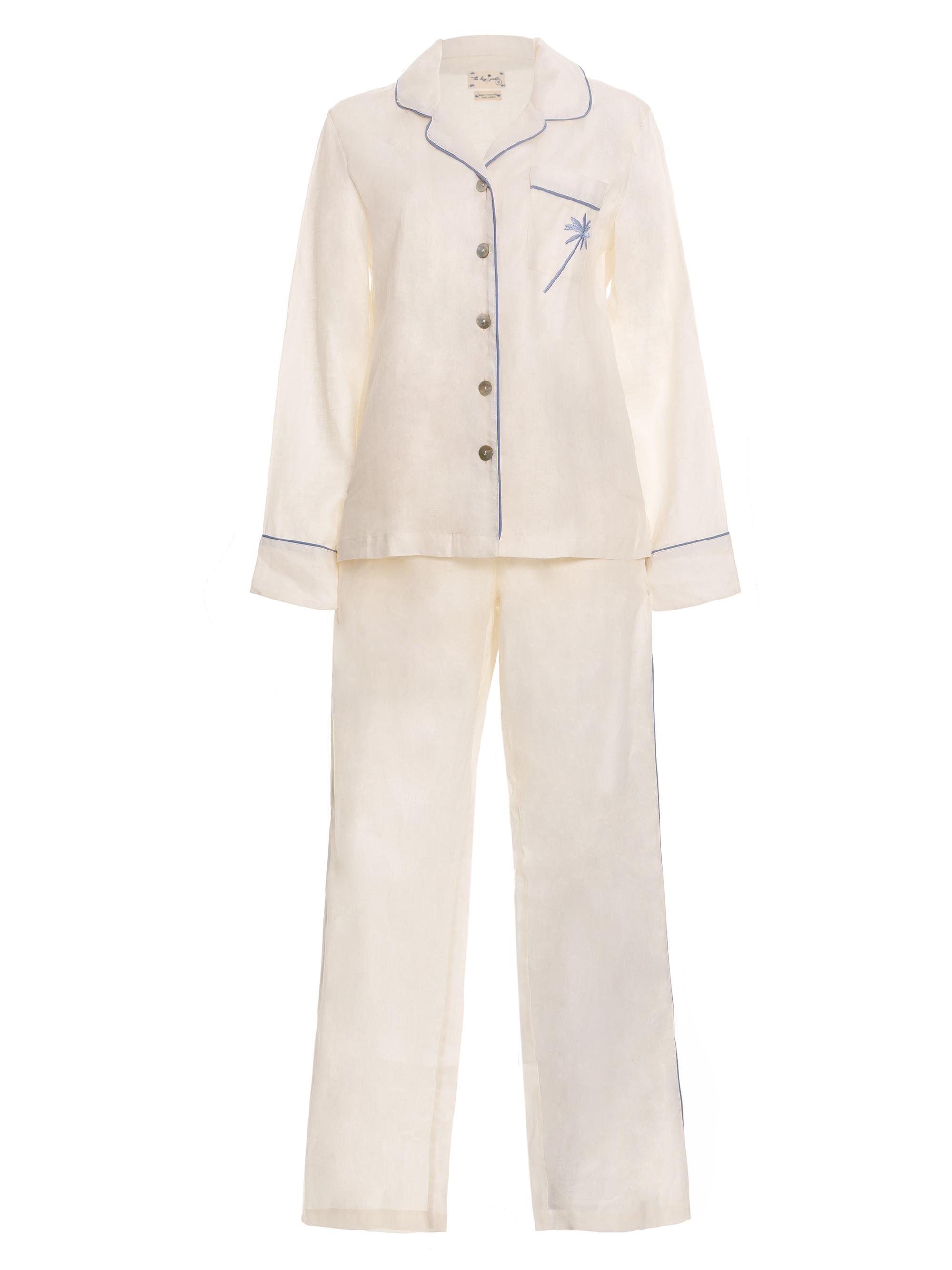The Lazy Poet Women's Blue Serenity Emma Linen 2-Piece Pajama Set - White