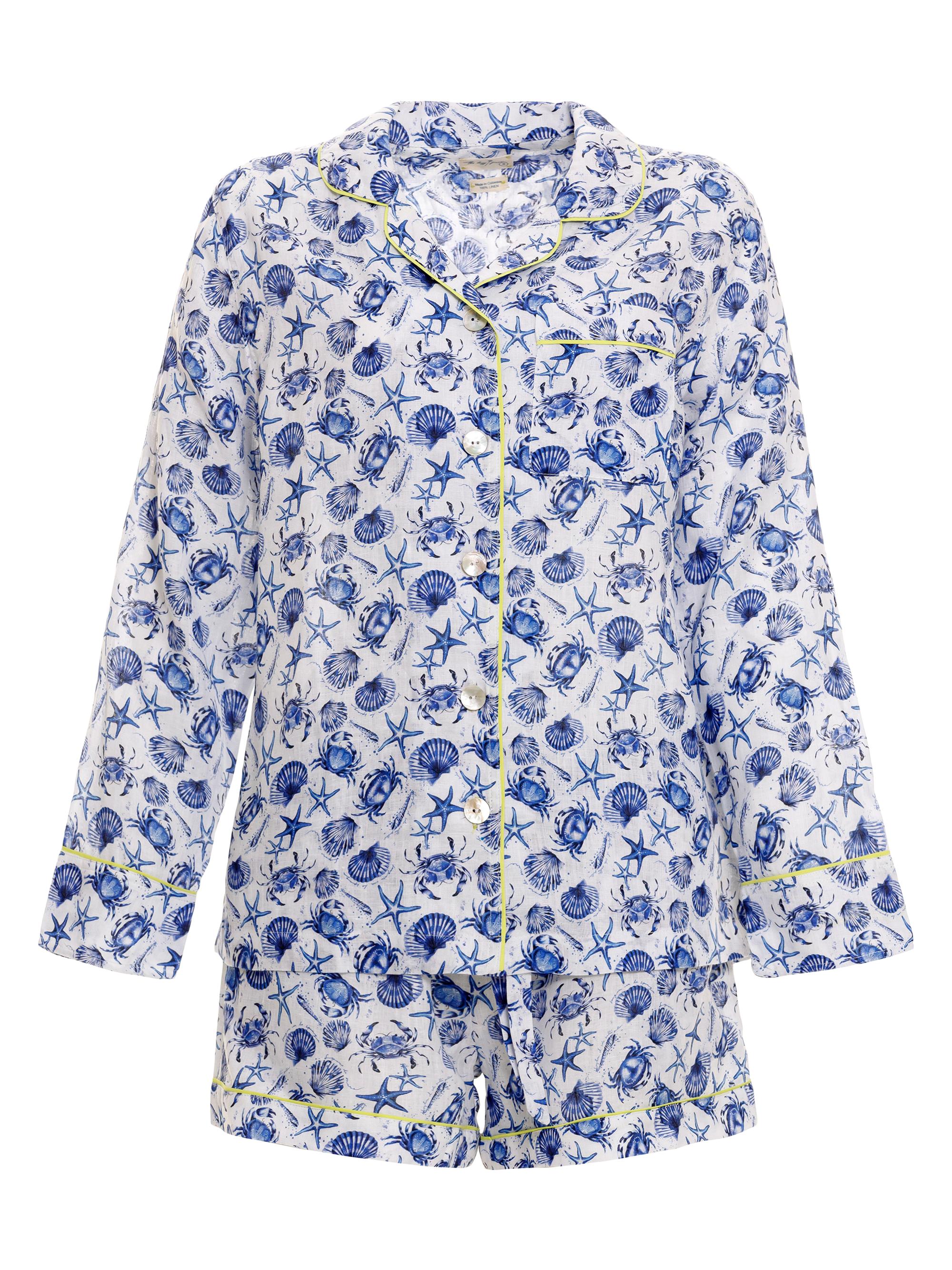 The Lazy Poet Women's Blue Serenity Vera Ecru Seashells By The Seashore 2-Piece Pajama Set - White