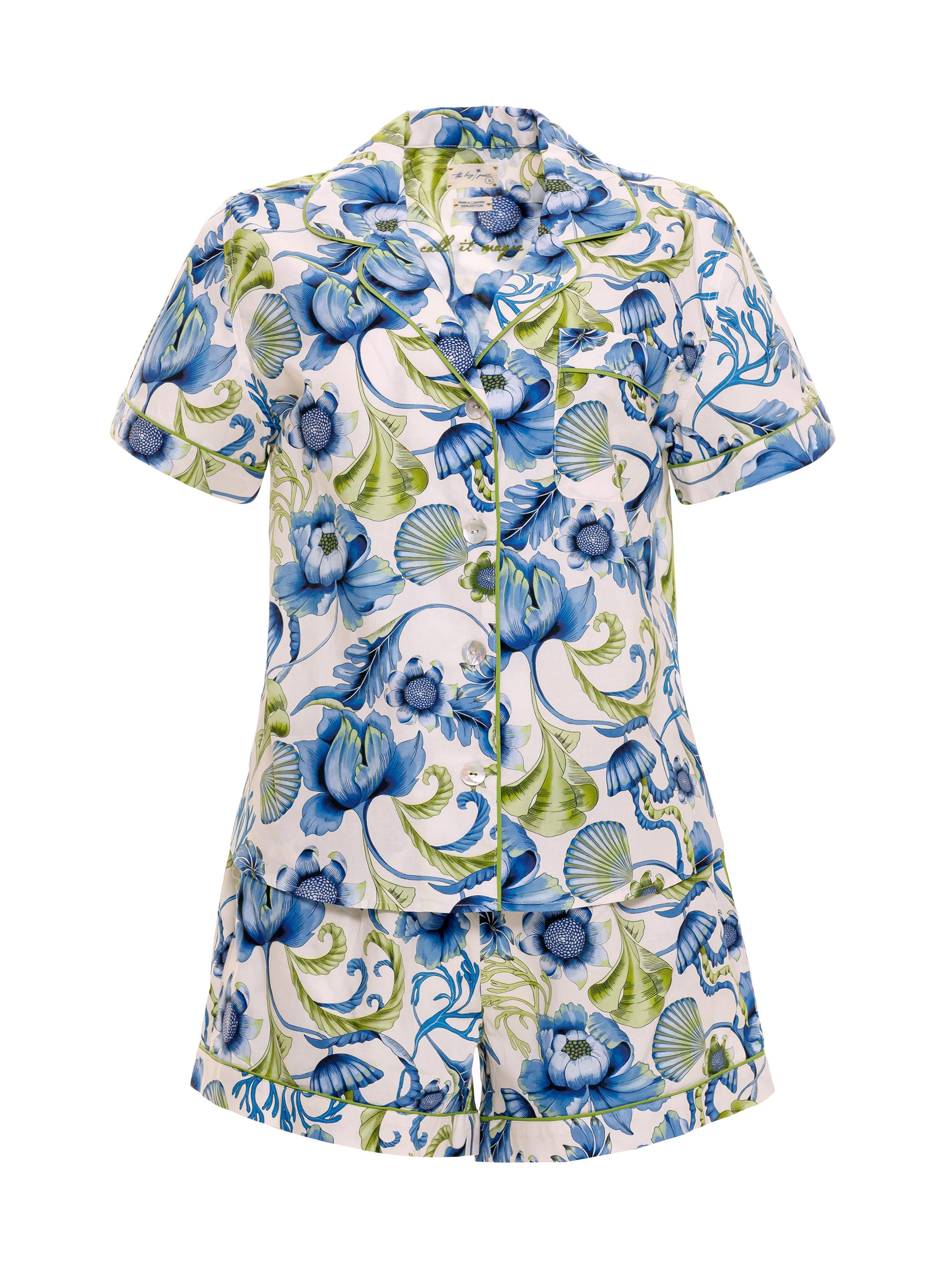 The Lazy Poet Women's Blue Serenity Nina Green Medusa 2-Piece Pajama Set - White