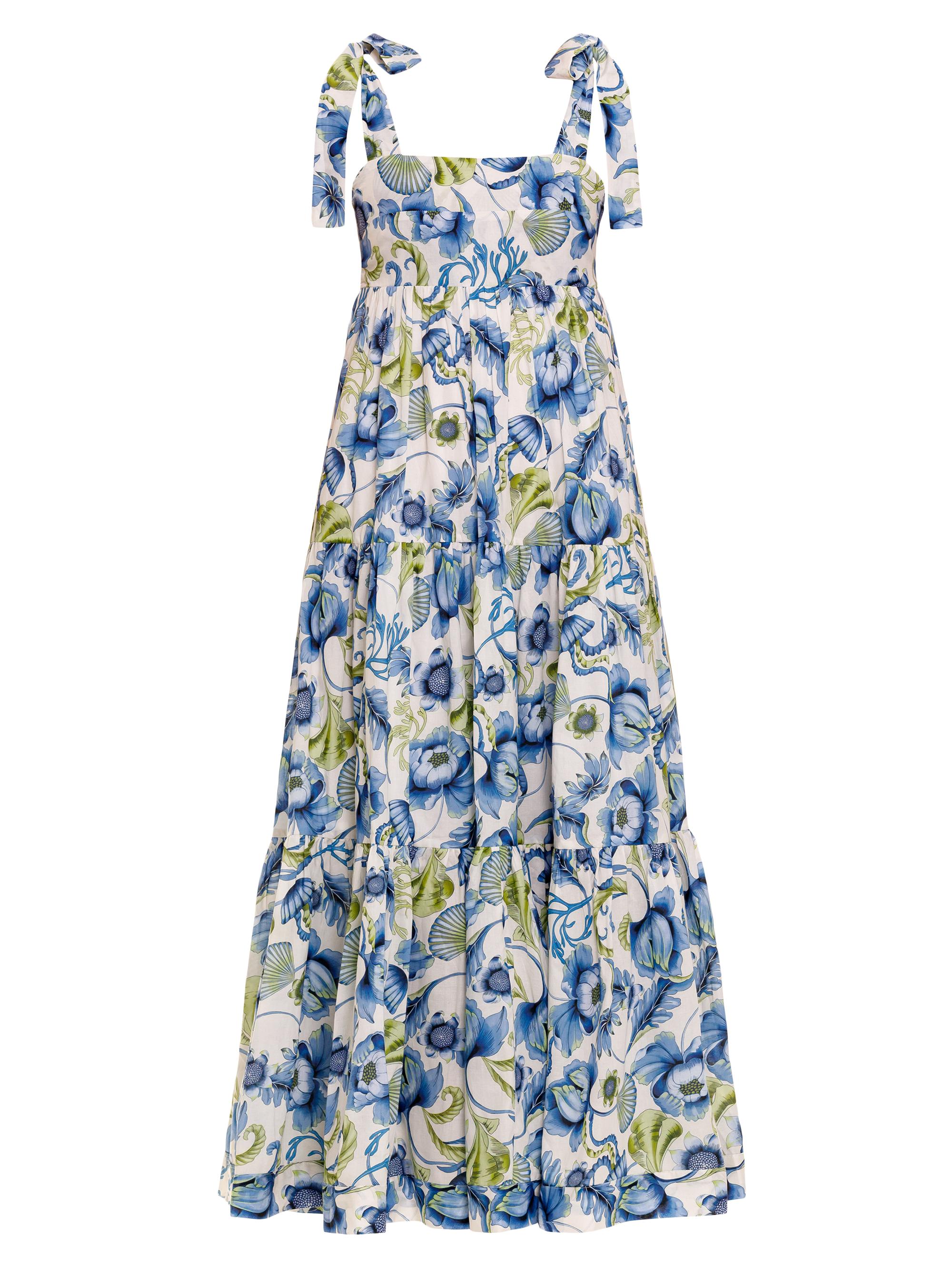 The Lazy Poet Women's Blue Serenity Tessa Green Medusa Maxi Dress - White