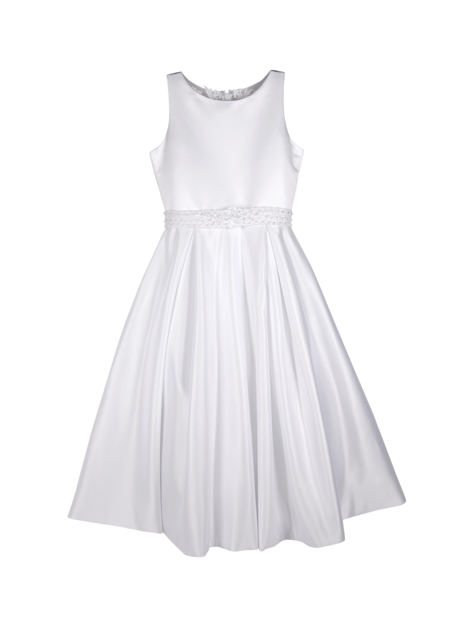 Joan Calabrese Girl's Satin & Lace Box Pleat Dress - White