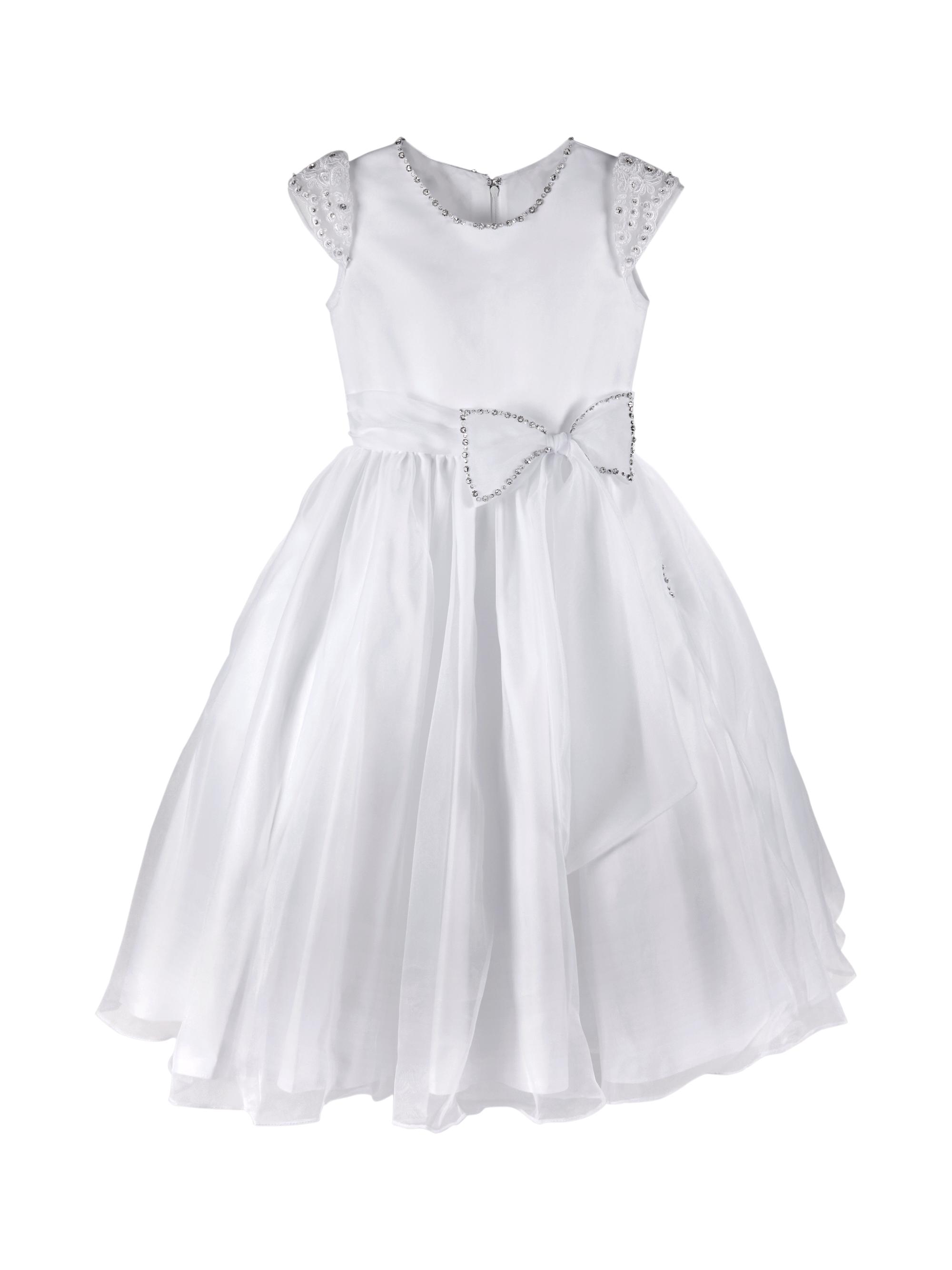 Joan Calabrese Girl's Organza Lace Cap-Sleeve Dress - White