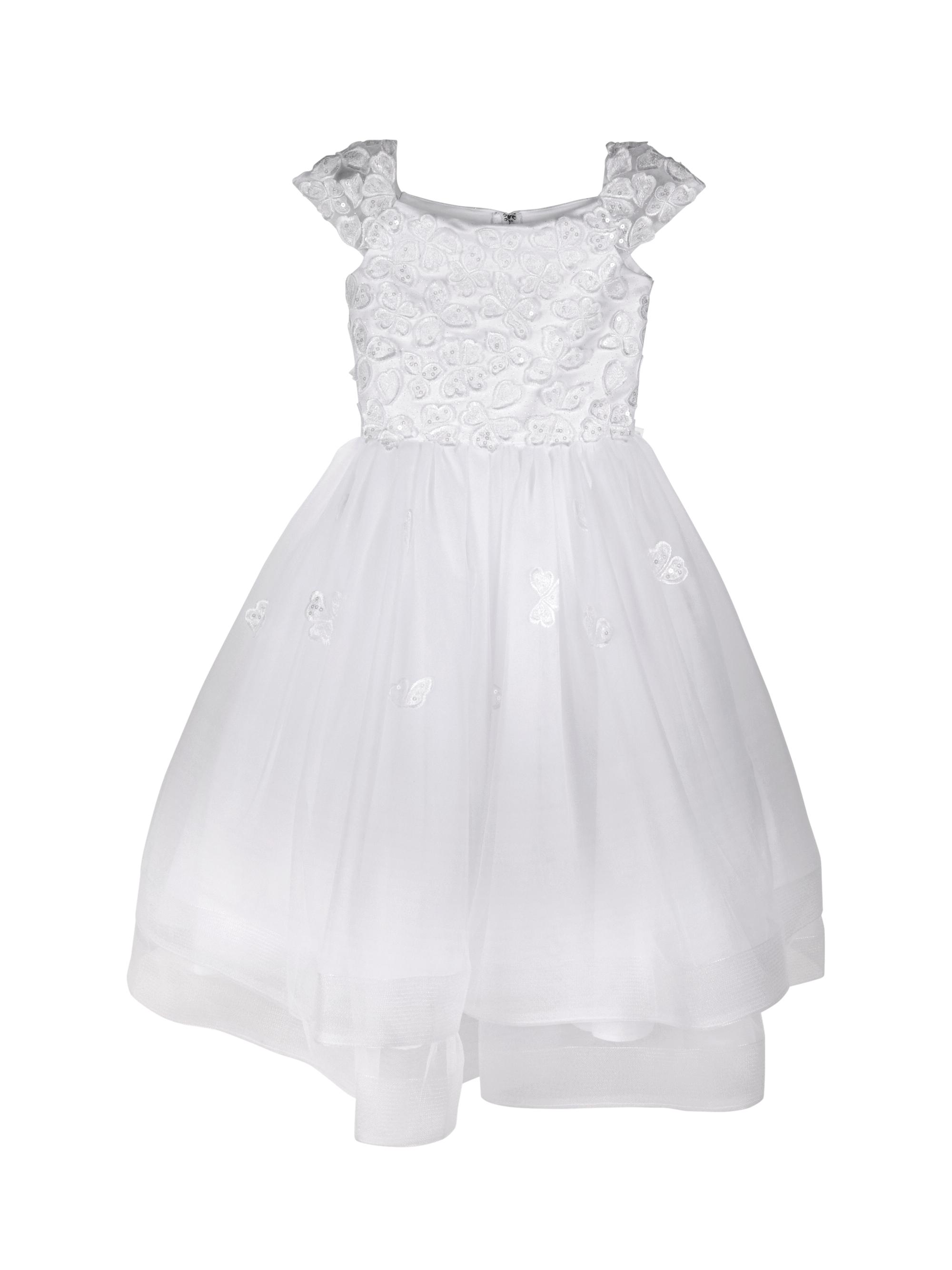 Joan Calabrese Girl's Organza Cap-Sleeve Dress - White