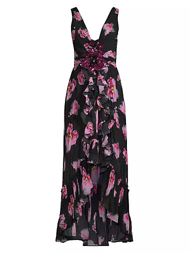 GENERATION LOVE Women's Fleece Isa Floral Print Sweatpants Black/Pink  S,$148 NWT 