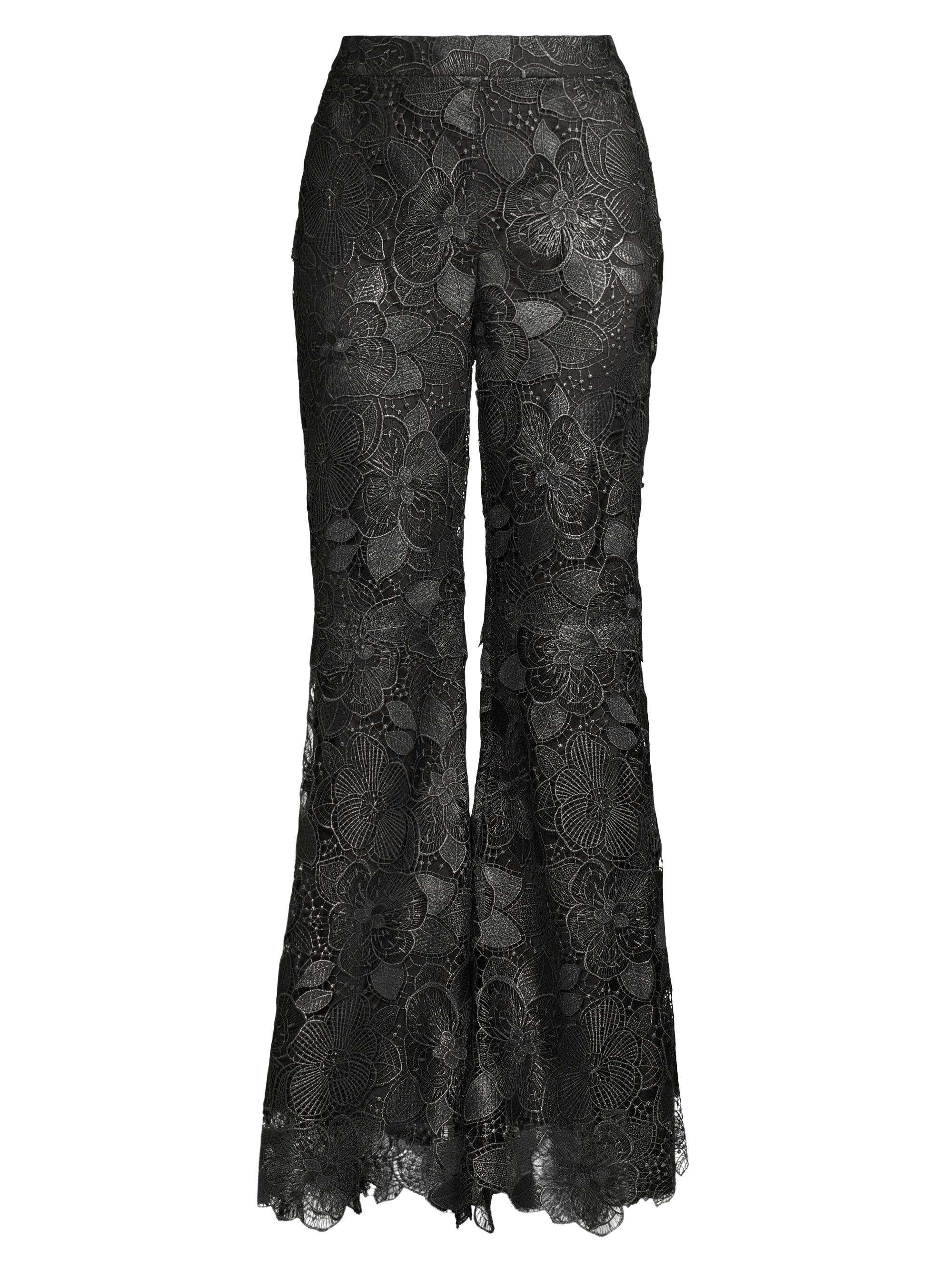 Ungaro Women's Celia Floral Lace Flared Pants - Black Silver