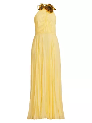 Ungaro Women's Zo Sequined Floral Pleated Chiffon Maxi Dress - Ginger