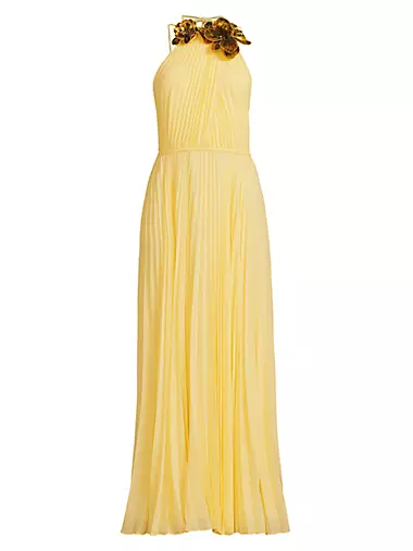 Zo Sequined Floral Pleated Chiffon Maxi Dress