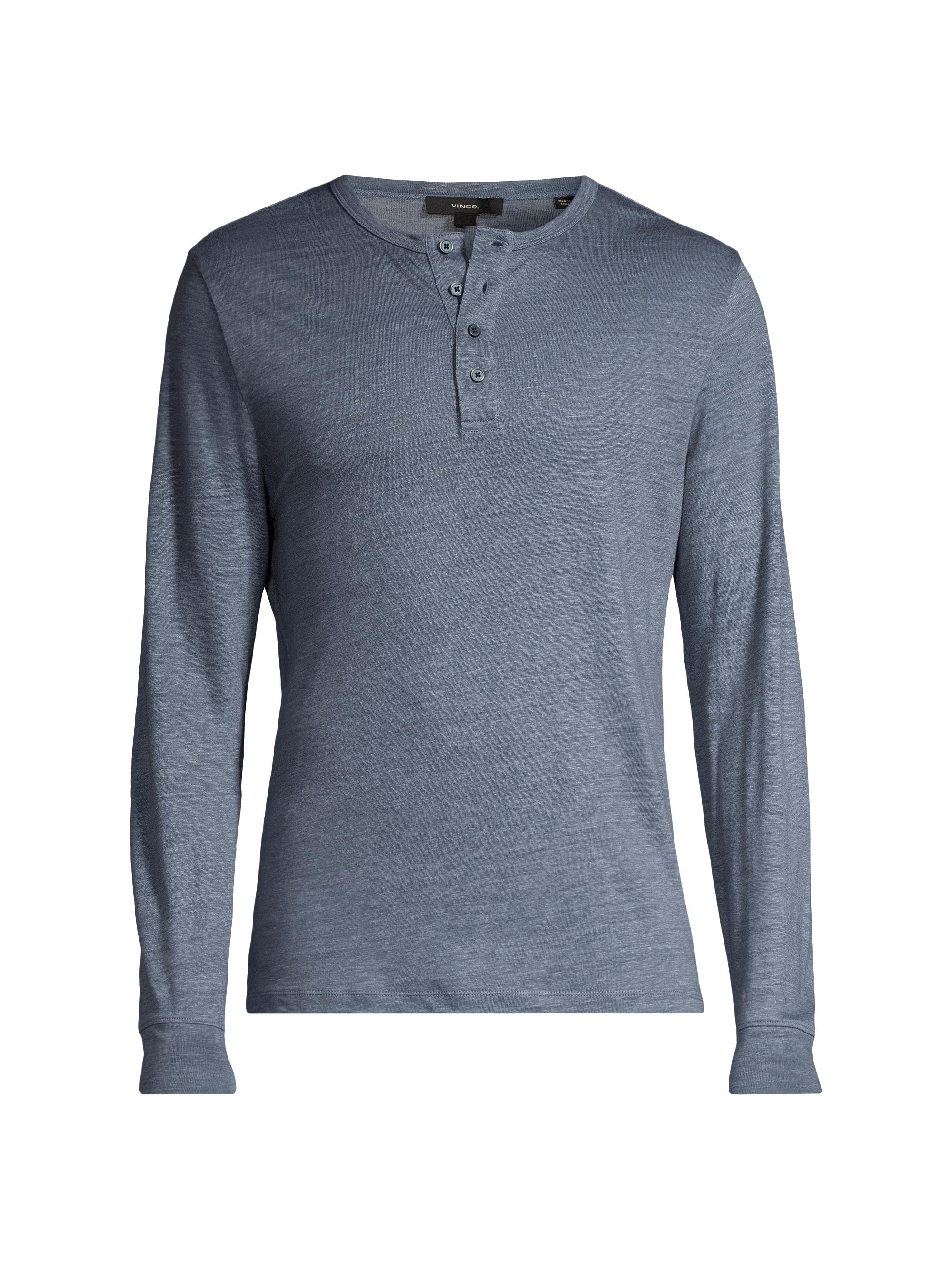Vince Men's Linen Long-Sleeve Henley - Washed Indigo