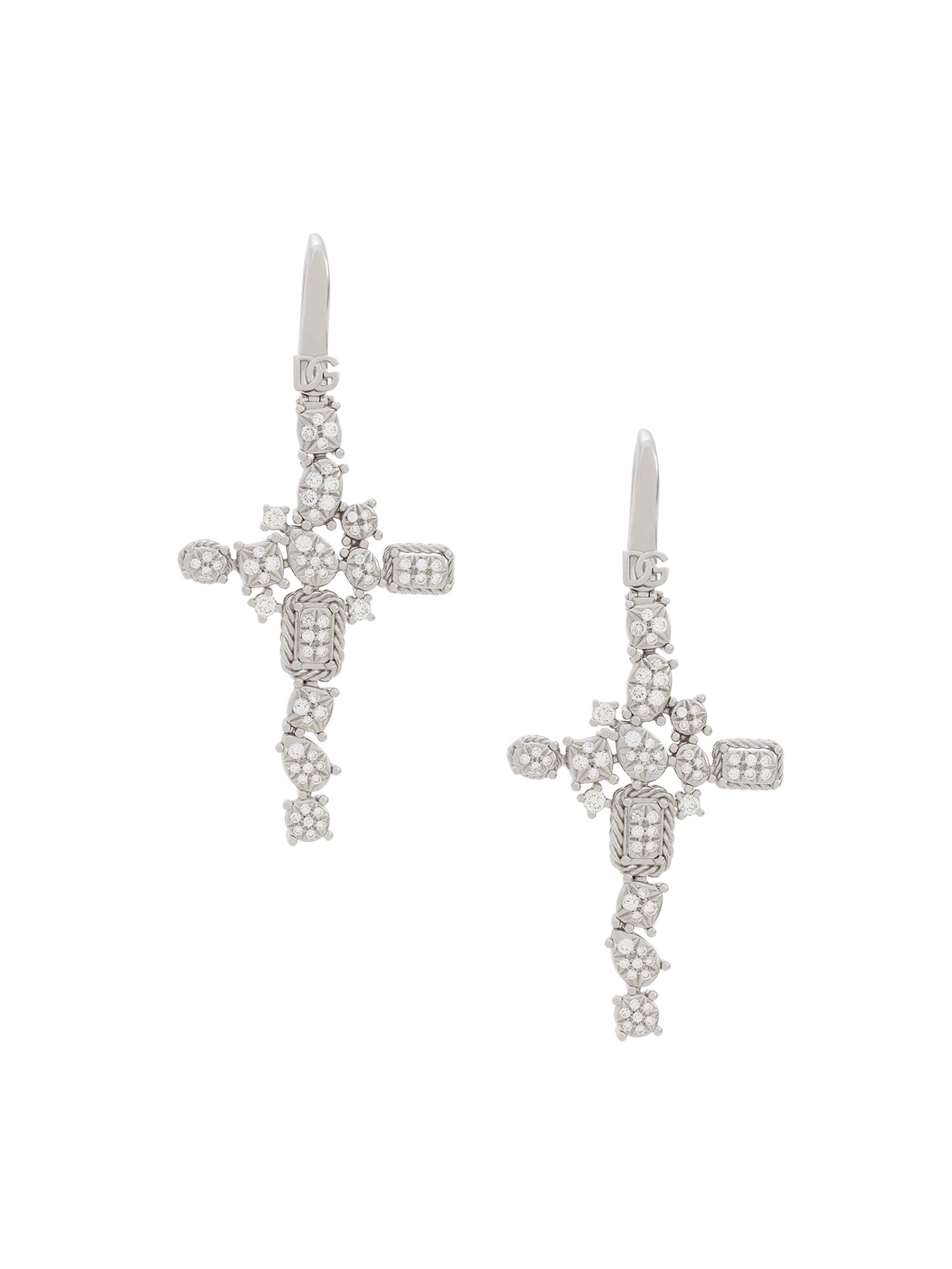 Dolce & Gabbana Women's 18K White Gold & 0.93 TCW Diamond Cross Earrings - White Gold