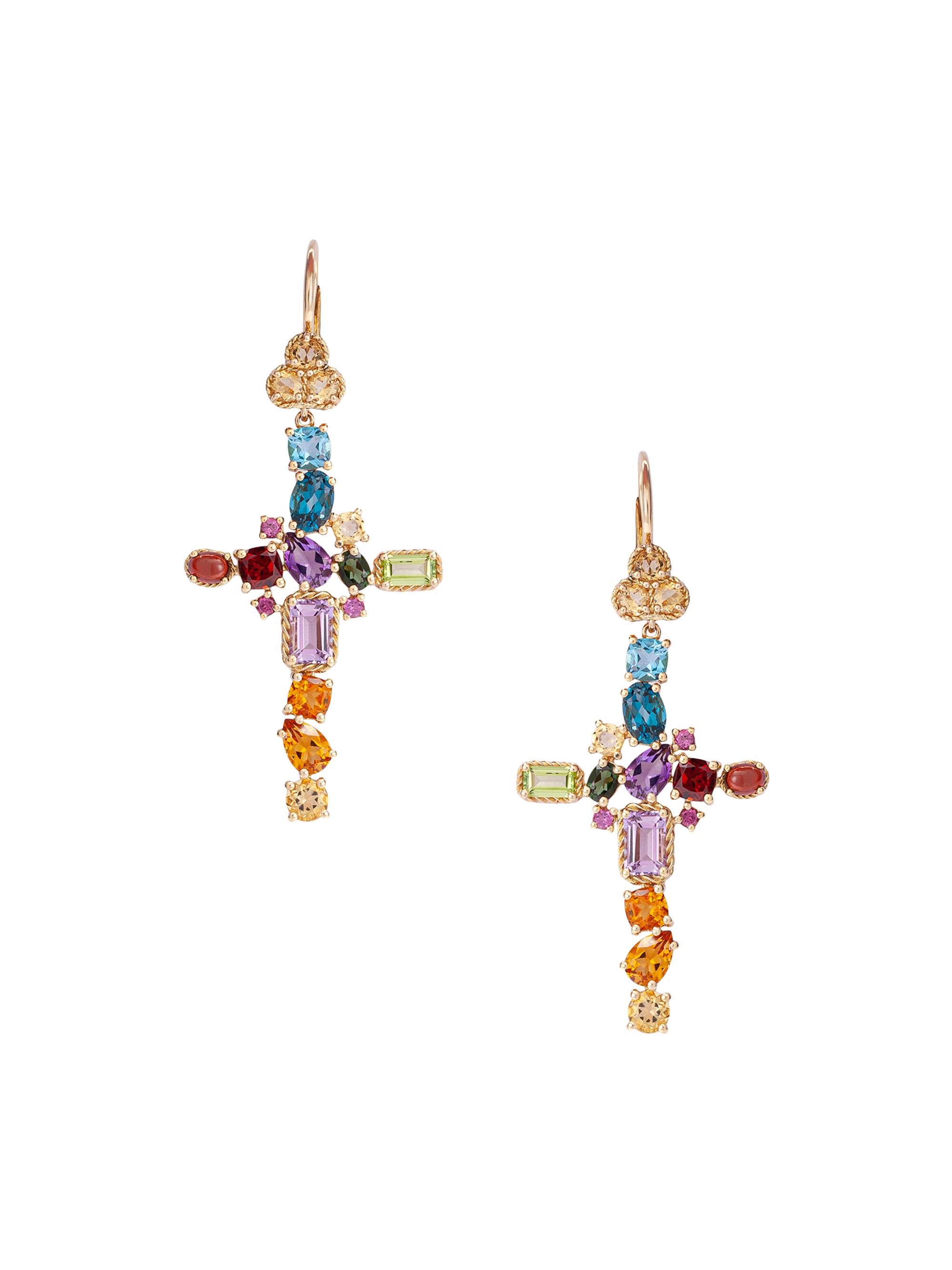 Dolce & Gabbana Women's Rainbow 18K Yellow Gold & Multi-Gemstone Cross Earrings - Gold