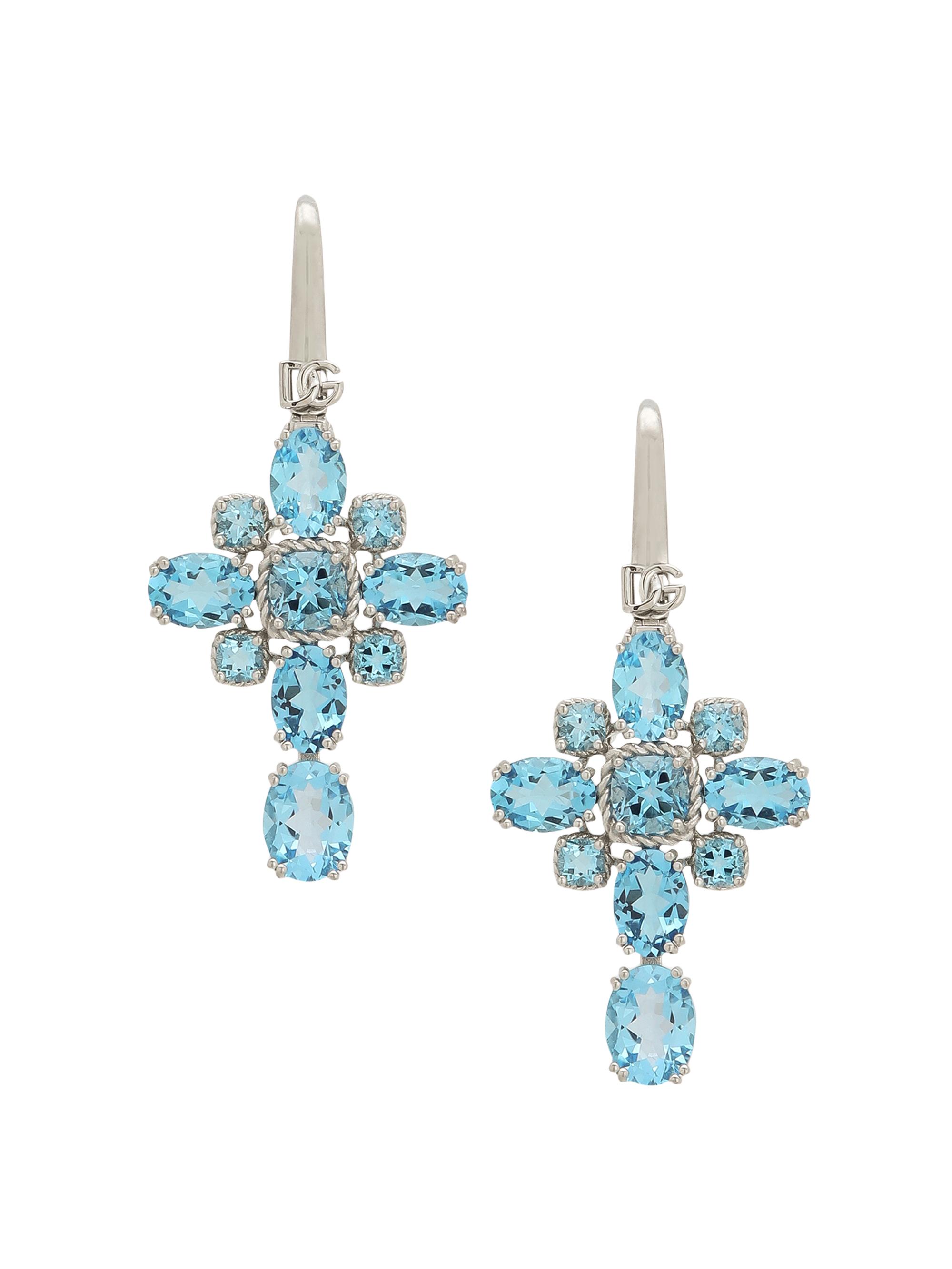 Dolce & Gabbana Women's Cross 18K White Gold & Swiss Blue Topaz Cross Drop Earrings - White Gold