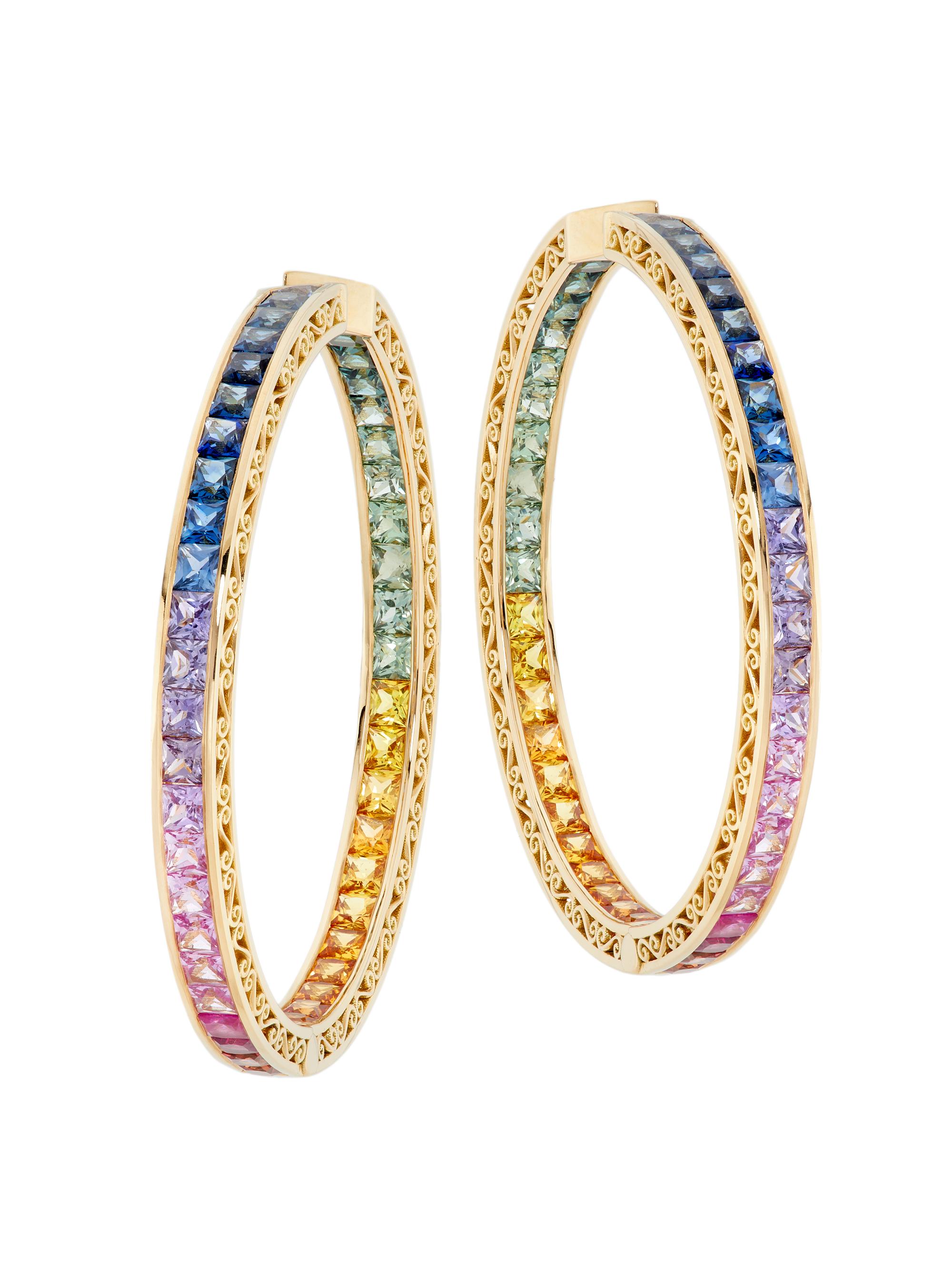 Dolce & Gabbana Women's Rainbow 18K Yellow Gold, Multicolored Sapphire & 0.008 TCW Diamond Inside-Out Hoop Earrings - Gold