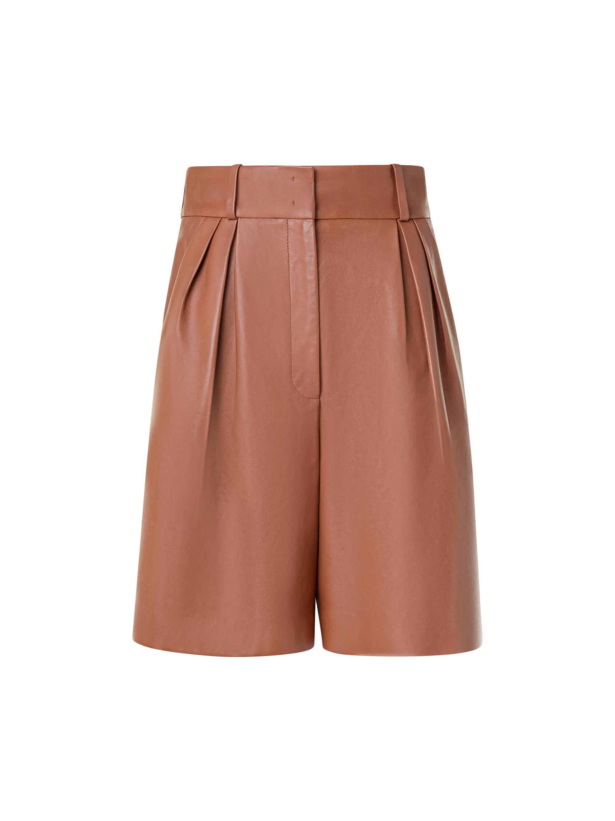 Akris Women's Finnick Leather Pleated Bermuda Shorts - Vicuna