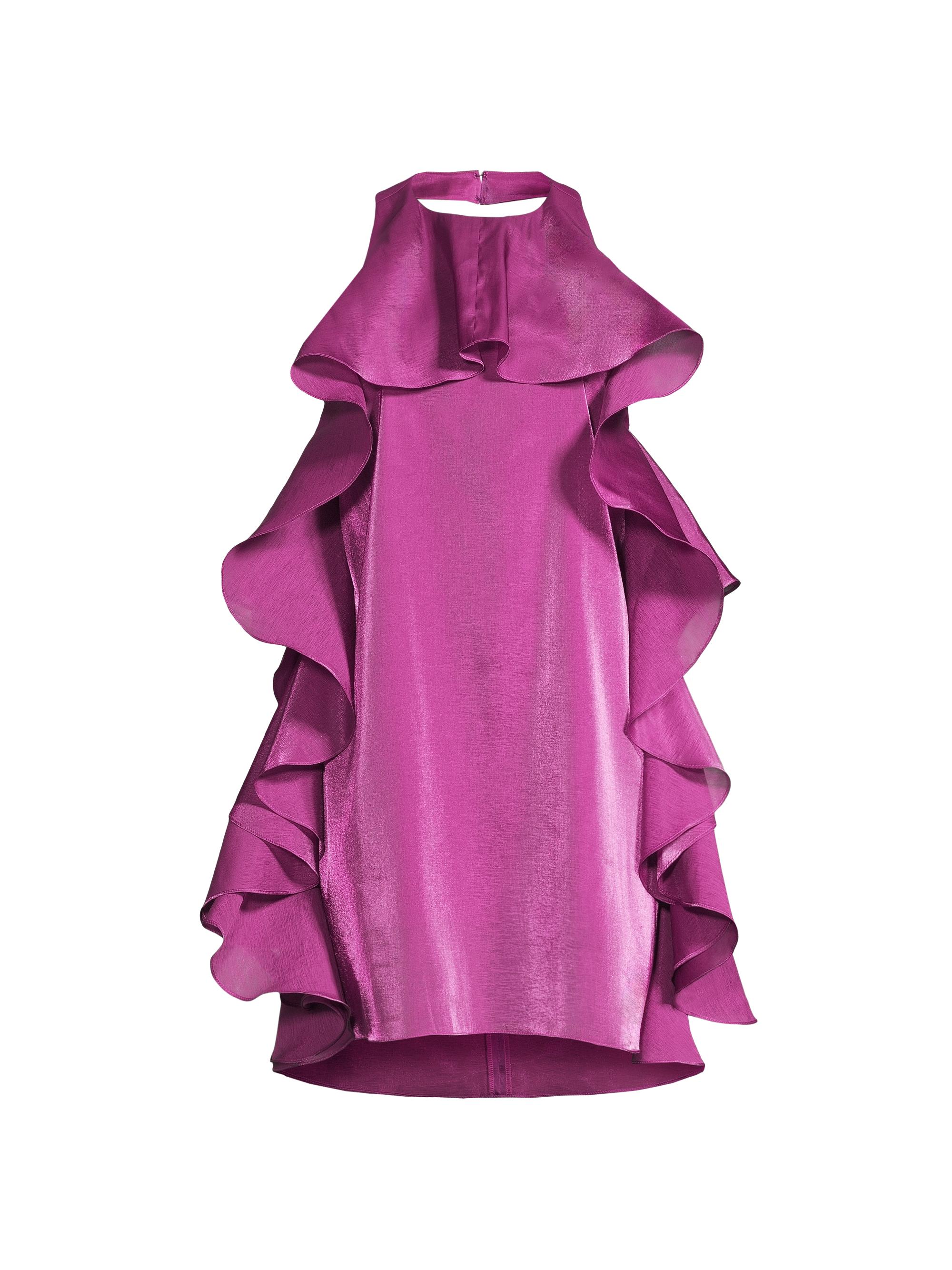 One33 Social Women's Ruffle Shiny Chiffon Halter Minidress - Fuchsia