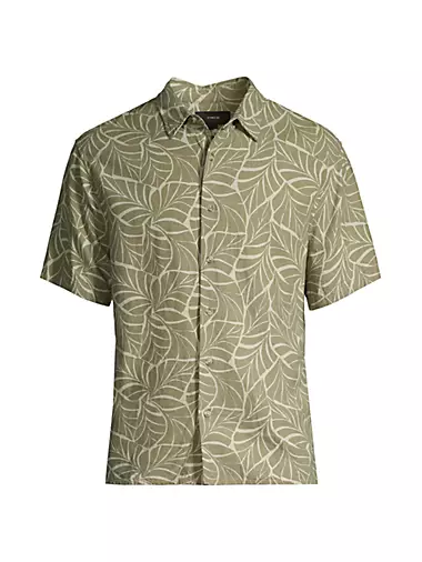 Knotted Leaves Linen-Blend Button-Front Shirt