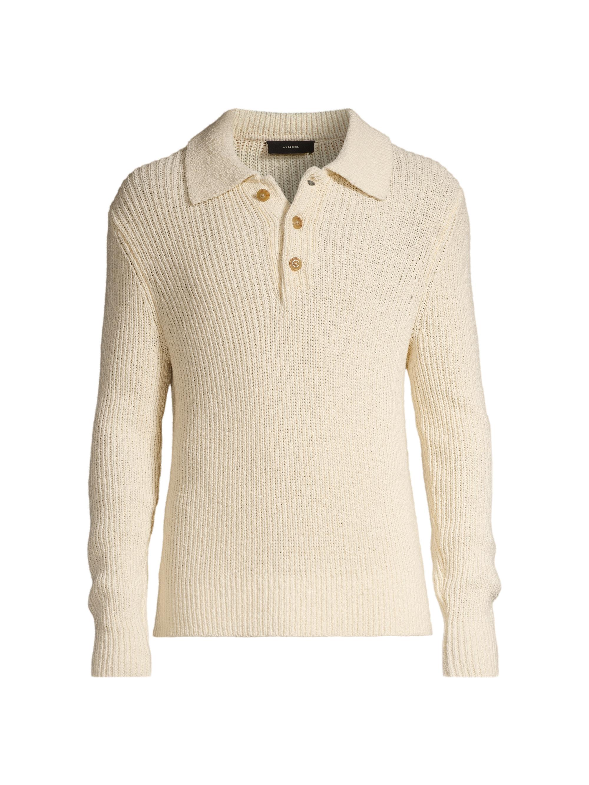Vince Men's Spring Shaker Ribbed Polo Sweater - Bone