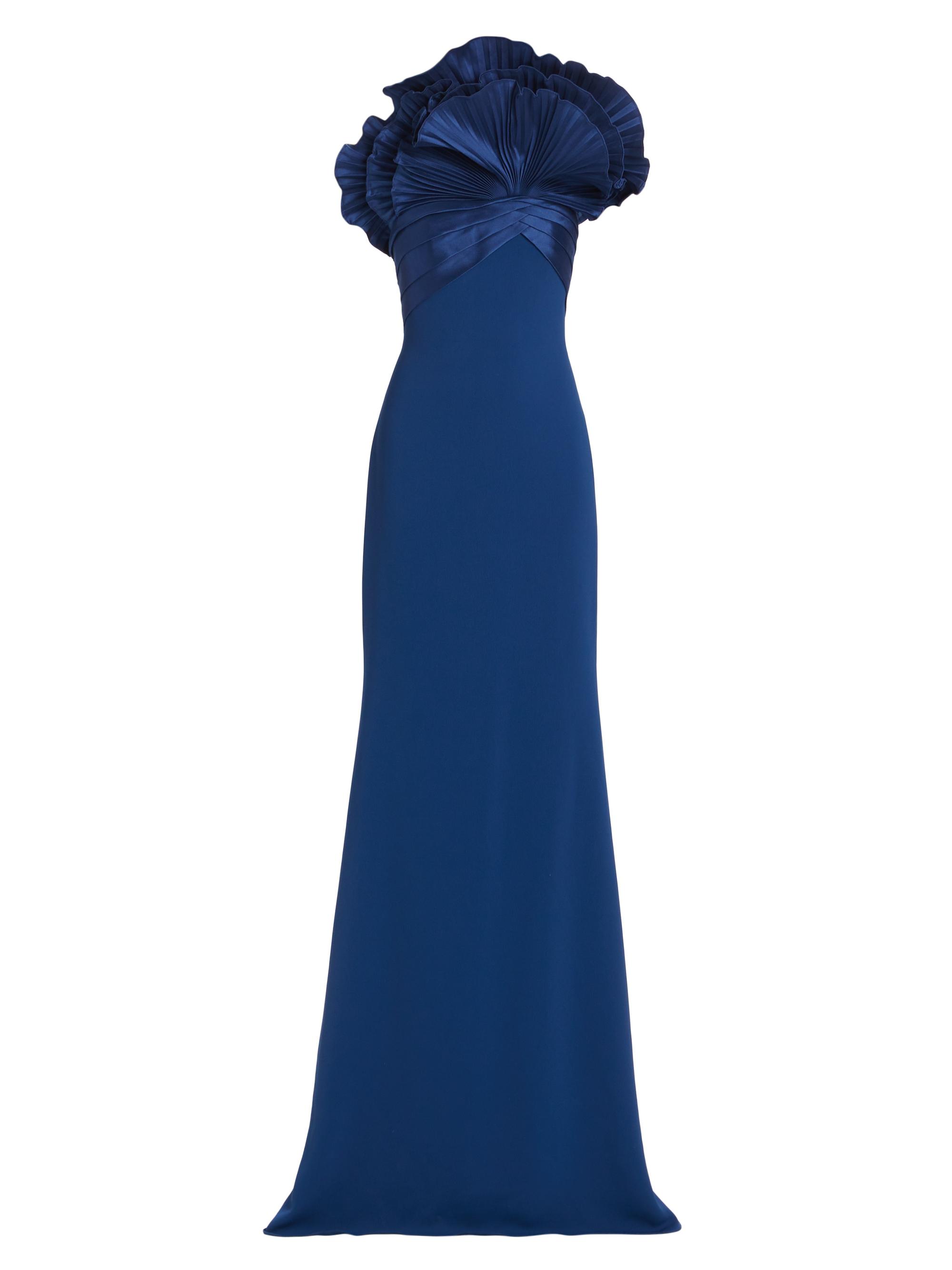 Badgley Mischka Women's Sculpted Satin & Crepe Gown - Marine