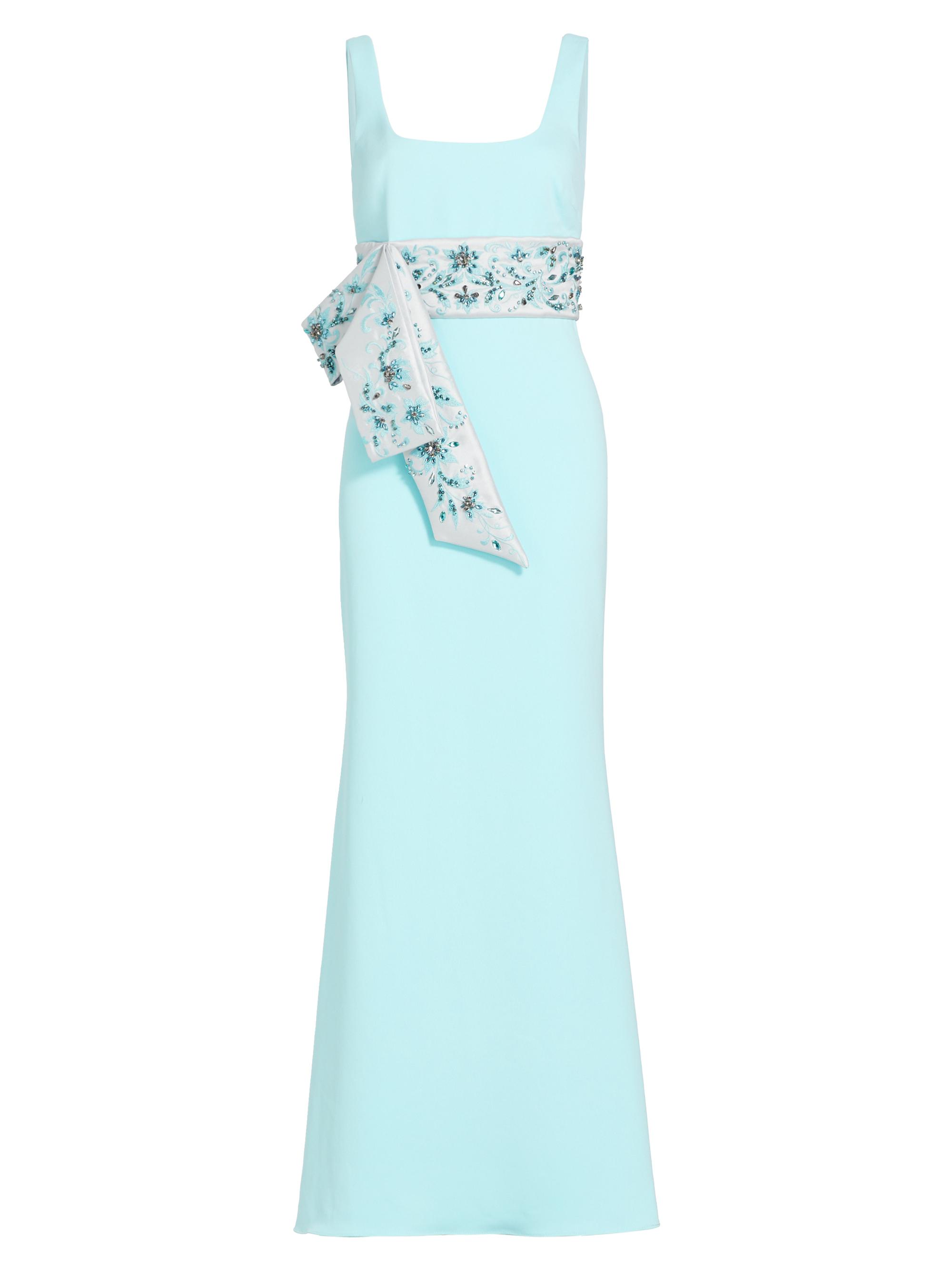 Badgley Mischka Women's Crystal-Embellished Tie-Waist Gown - Seafoam