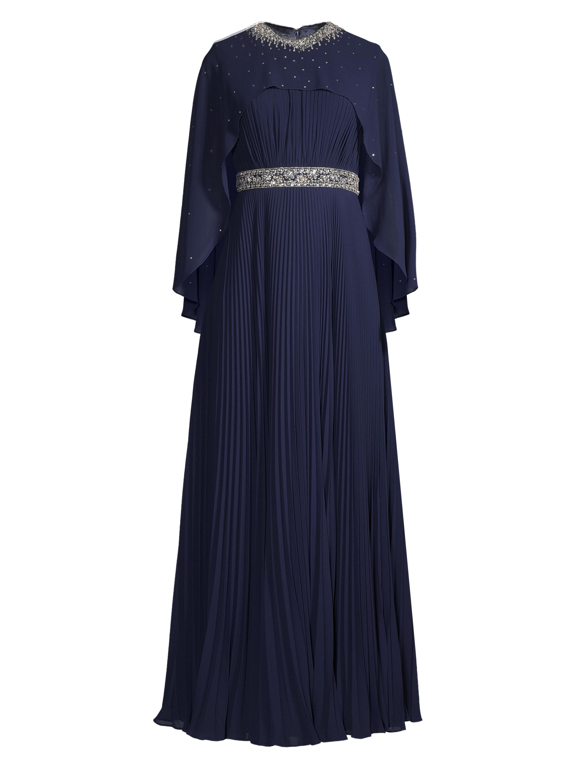 Basix Women's Embellished Chiffon Caplet Gown - Navy