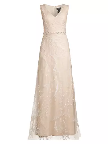 Embellished Lace Sleeveless Gown