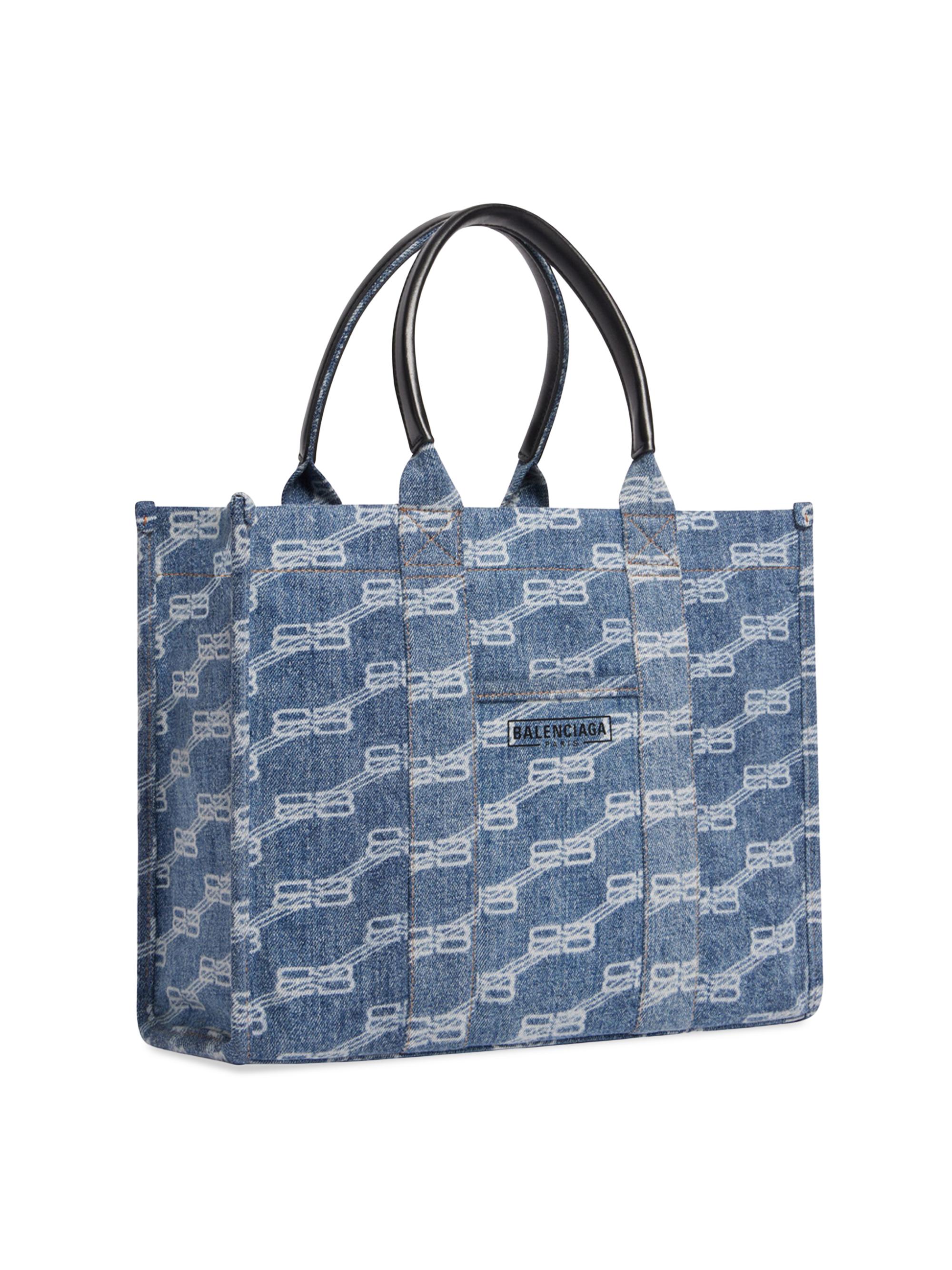 Balenciaga Hardware Medium Tote Bag BB Monogram Bleached Denim