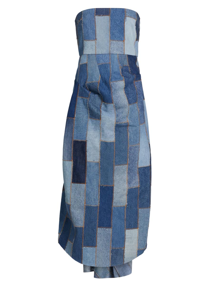 Shop A.W.A.K.E. Mode Patchwork Denim Strapless Bustle Dress | Saks 