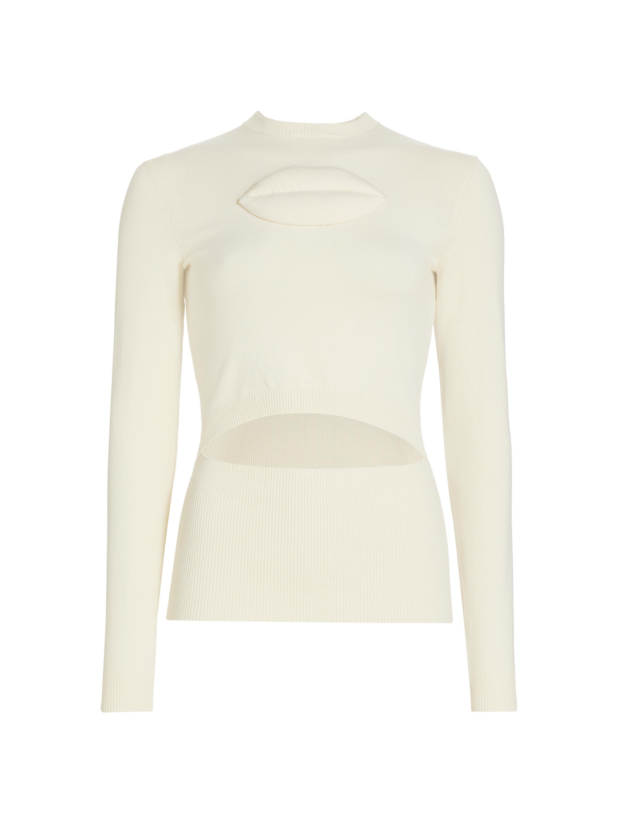 A.W.A.K.E. Mode Women's Lip Appliqué Cut-Out Top -