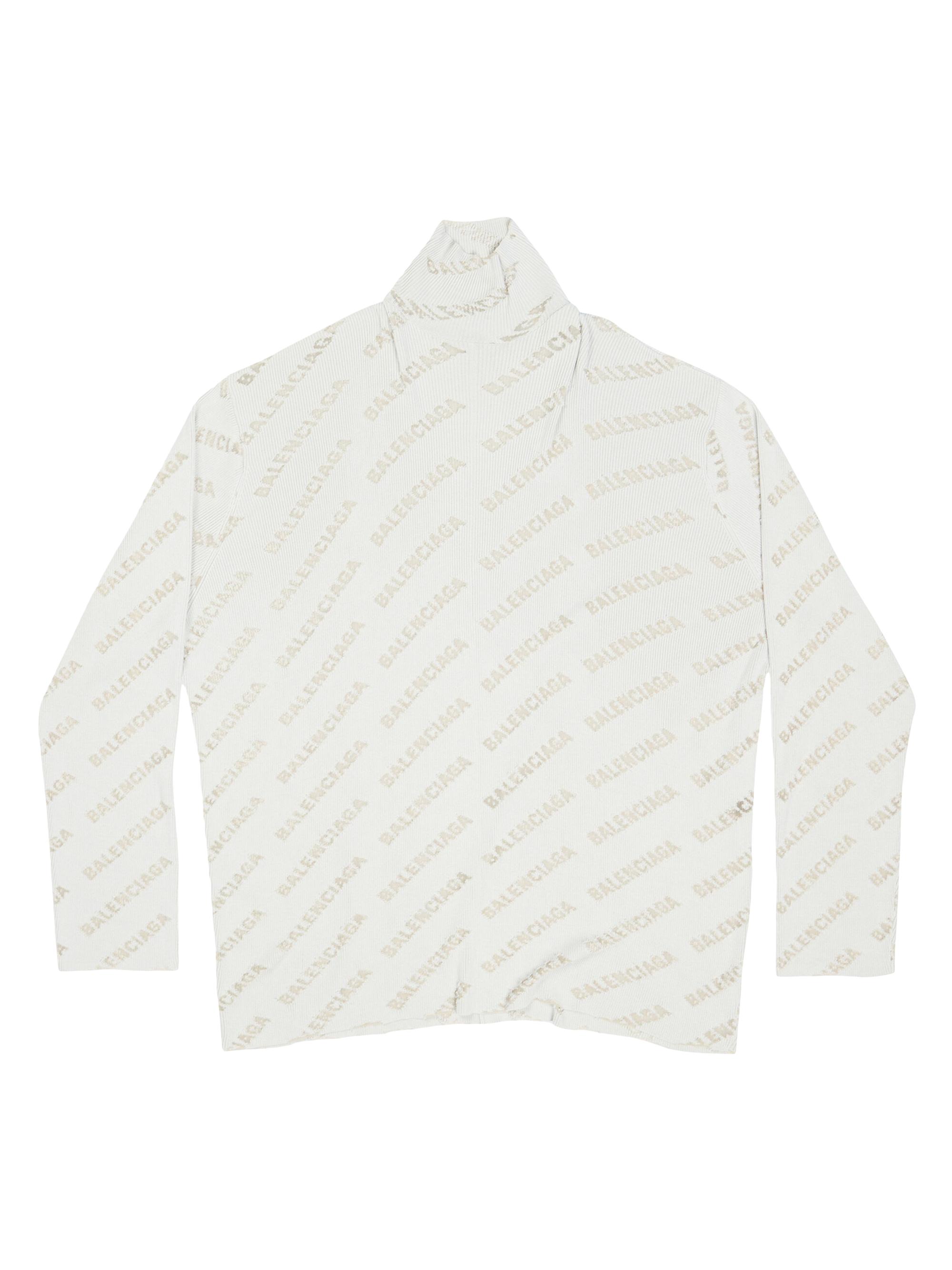 Balenciaga Women's Mini All Over Logo Turtle Neck T-Shirt - Light Grey