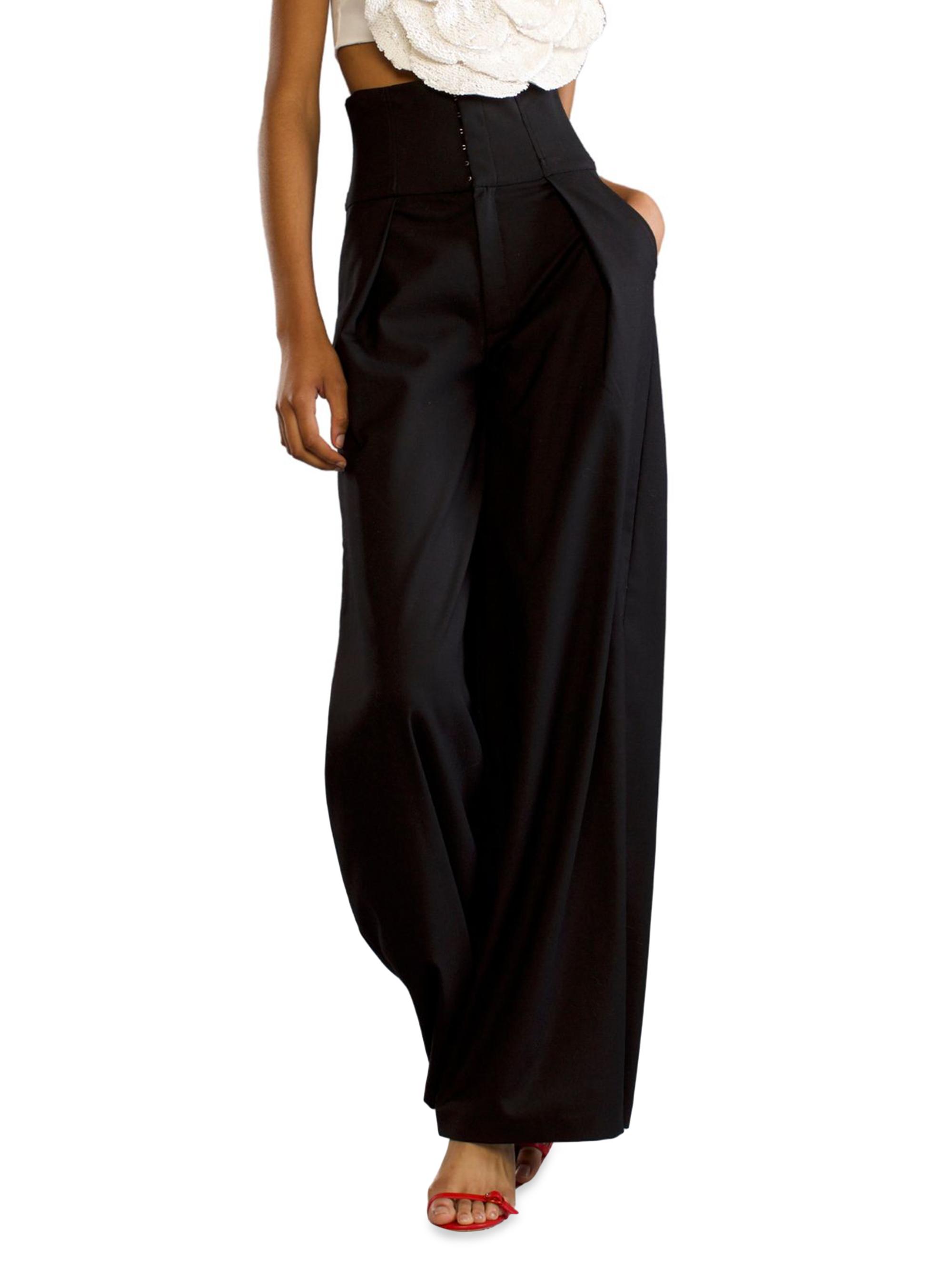 Cynthia Rowley Women's Wool Corset Wide-Leg Pants - Black
