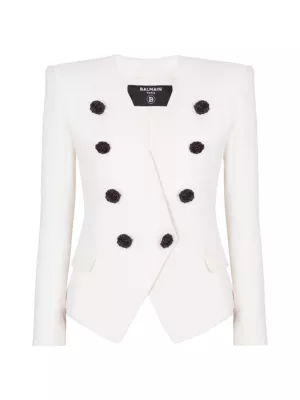 BALMAIN - Button-embossed Collarless Tweed Jacket