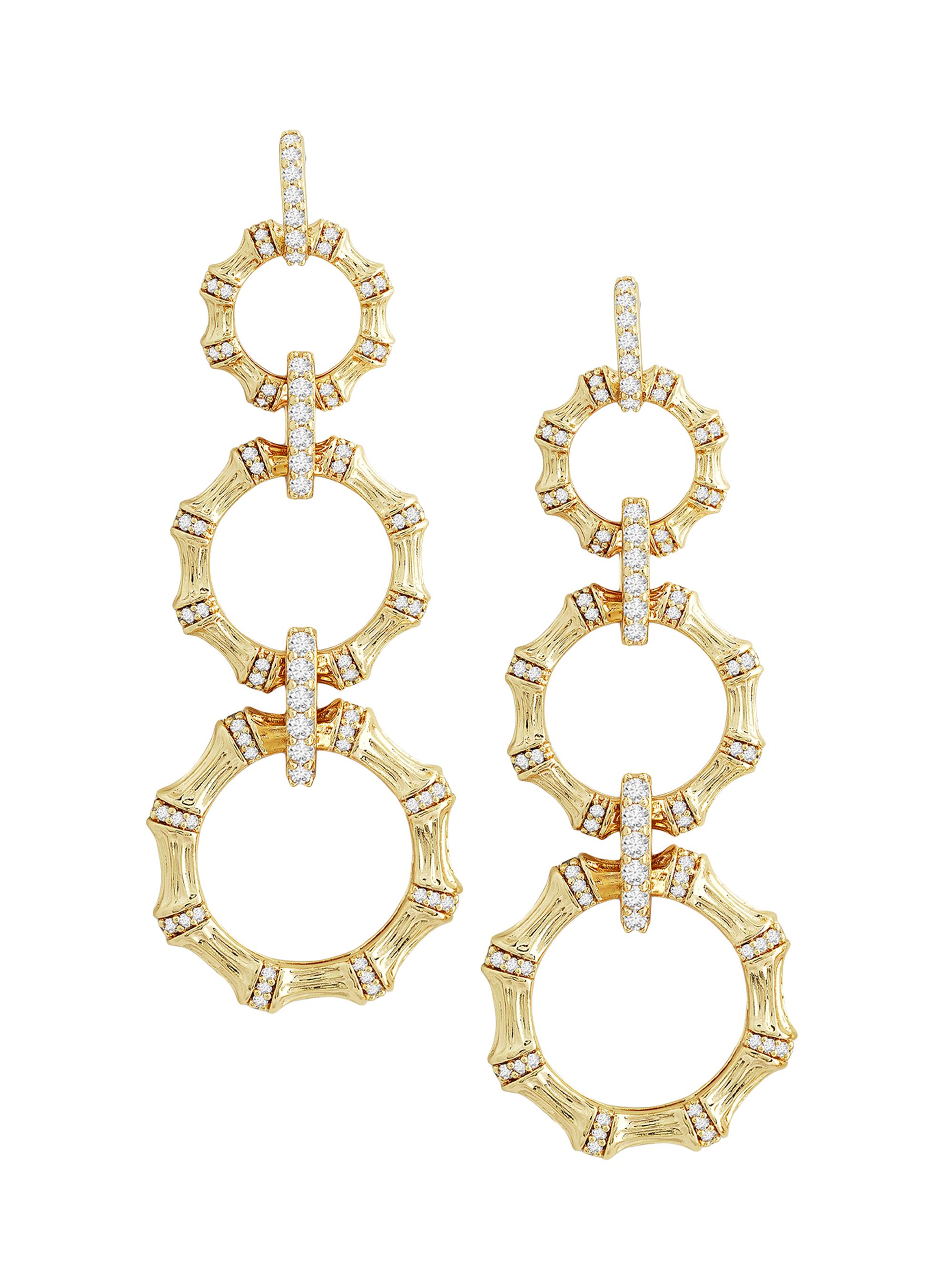 Anabel Aram Women's Bamboo 18K-Gold-Plated & Cubic Zirconia Triple Drop Earrings - Gold