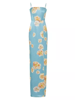 Shop Sau Lee Sofia Satin Floral Maxi Dress | Saks Fifth Avenue