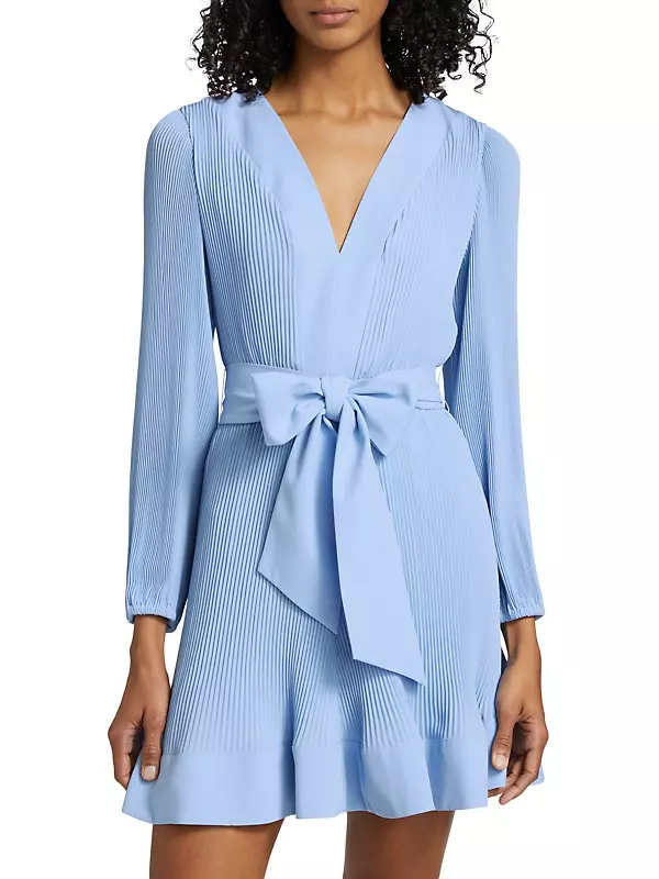 Shop Milly Liv Pleated Tie-Waist Minidress | Saks Fifth Avenue