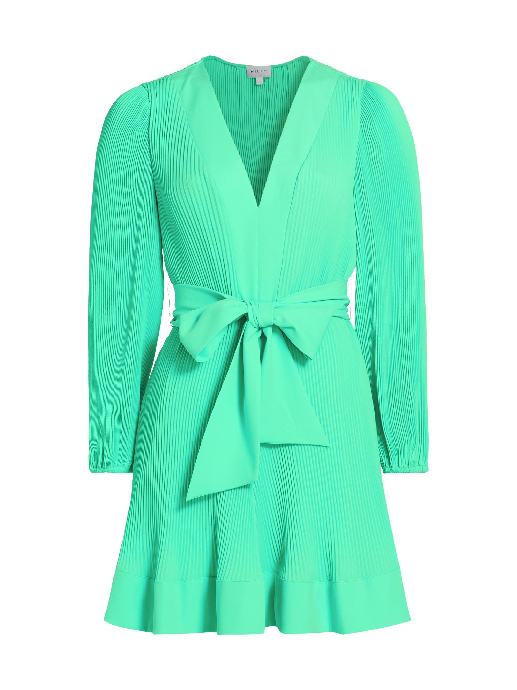 Milly Women's Liv Pleated Tie-Waist Minidress - Teal