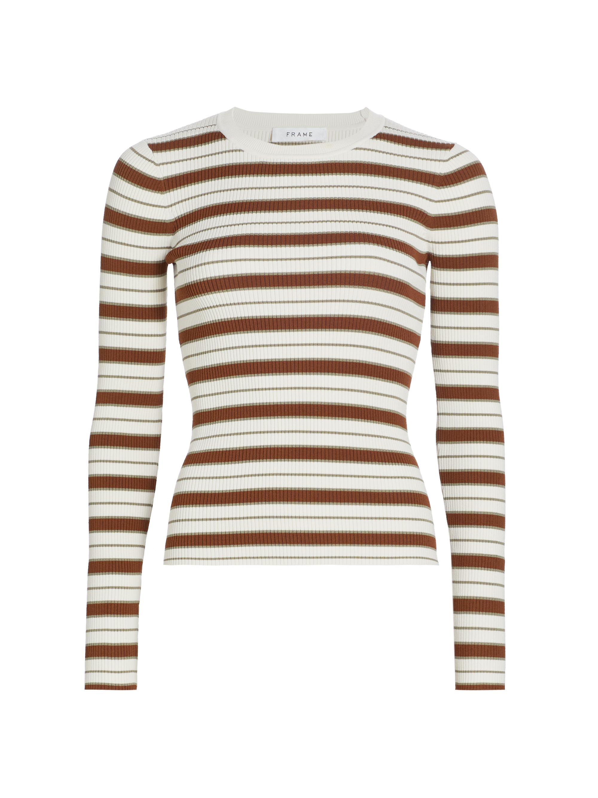 Frame Women's Striped Crewneck Top - Mocha Multi