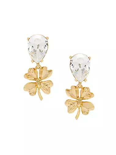 Goldtone & Glass Crystal Four-Leaf Clover Clip-On Drop Earrings