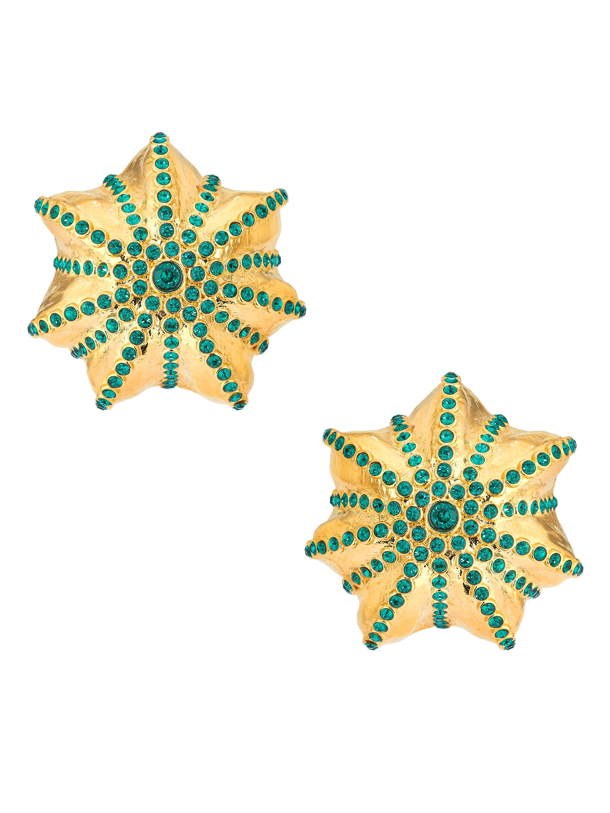 Oscar de la Renta Women's Cactus Ball Goldtone & Glass Crystal Button Clip-On Earrings - Emerald