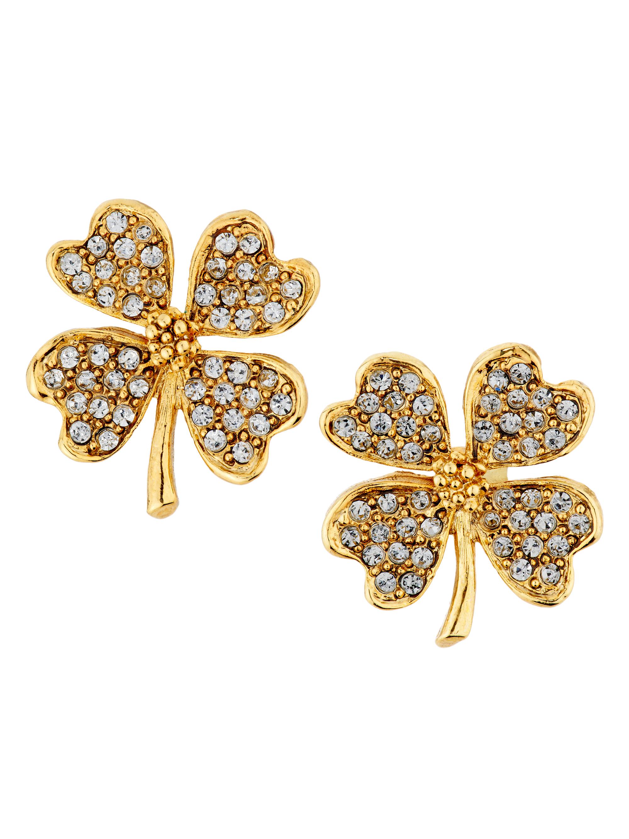 Oscar de la Renta Women's Goldtone & Glass Crystal Four-Leaf Clover Stud Earrings - Crystal