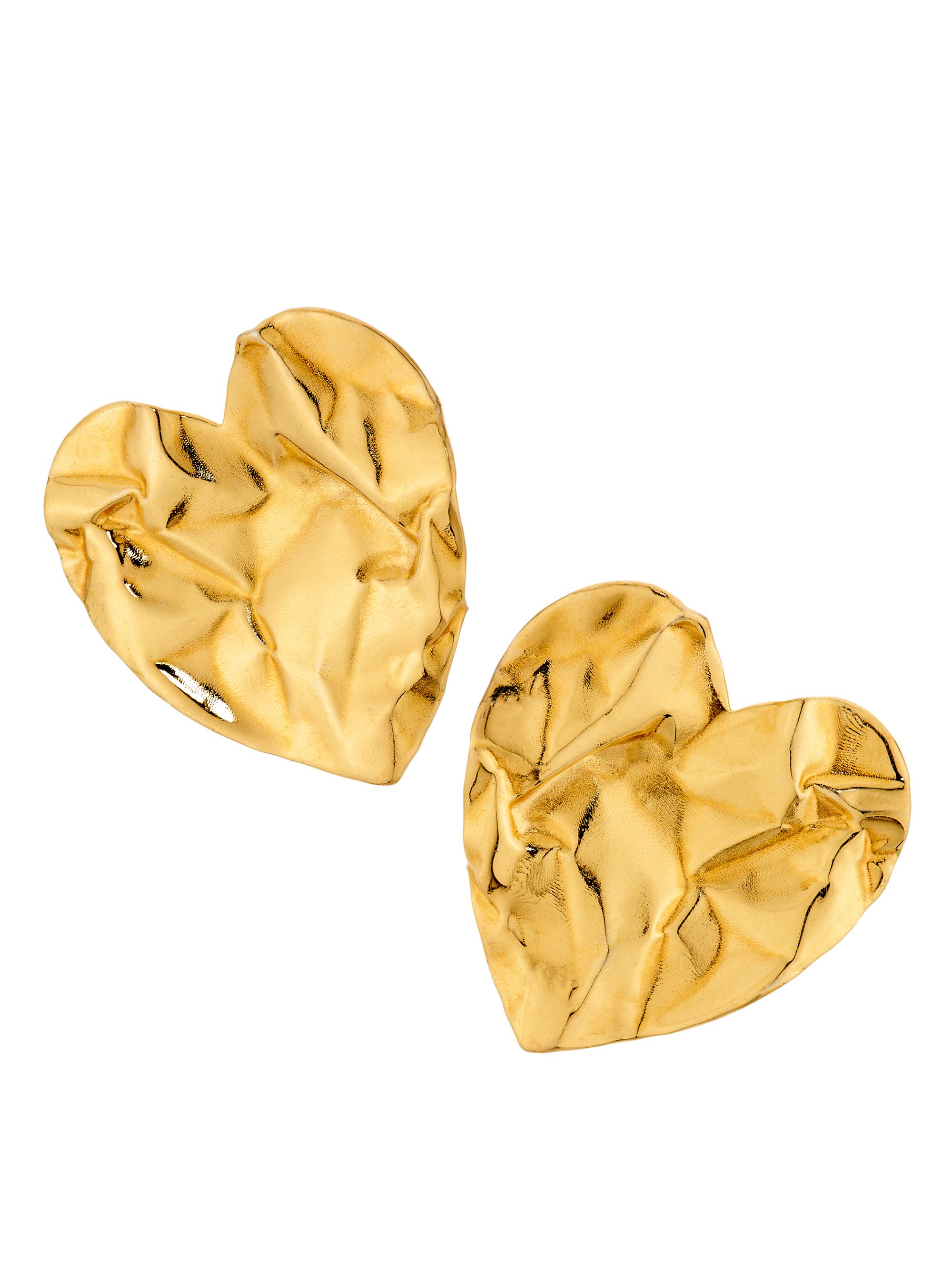Oscar de la Renta Women's  Crushed Goldtone Heart Earrings - Gold