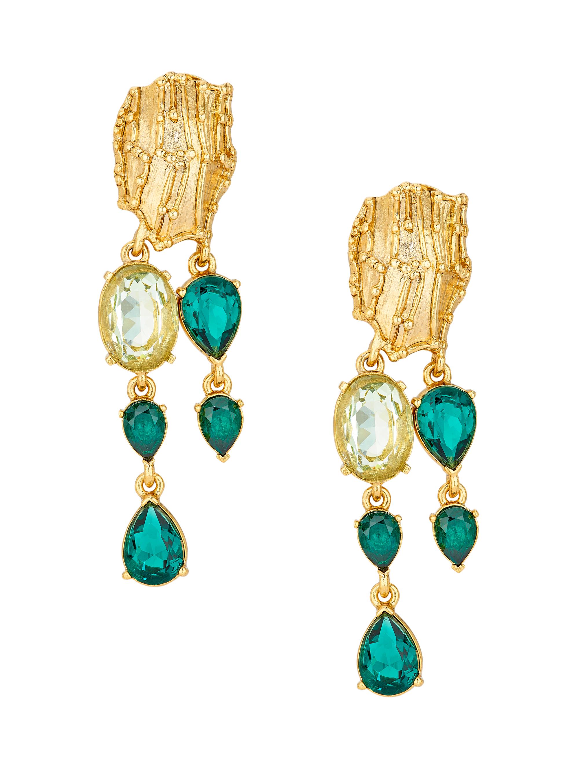 Oscar de la Renta Women's Goldtone & Glass Crystal Clip-On Chandelier Earrings - Green Multi