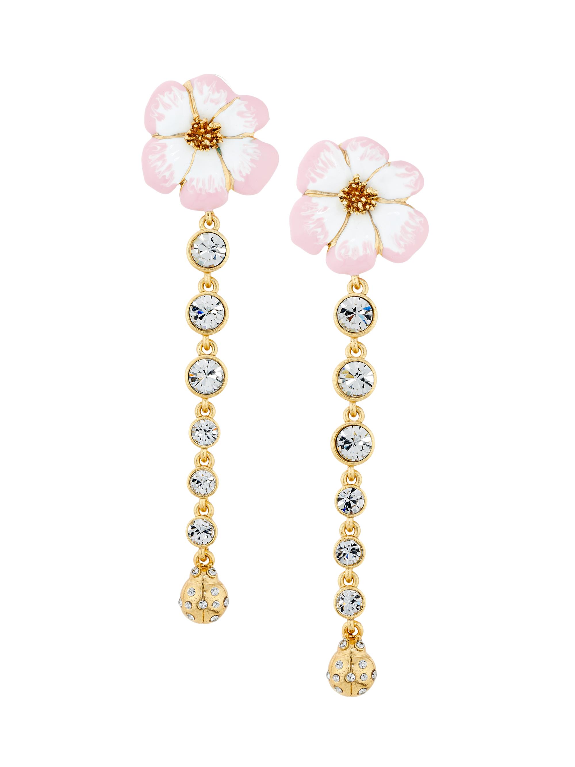 Oscar de la Renta Women's Lady Bug Goldtone, Crystal Glass & Enamel Flower Drop Earrings - Pink