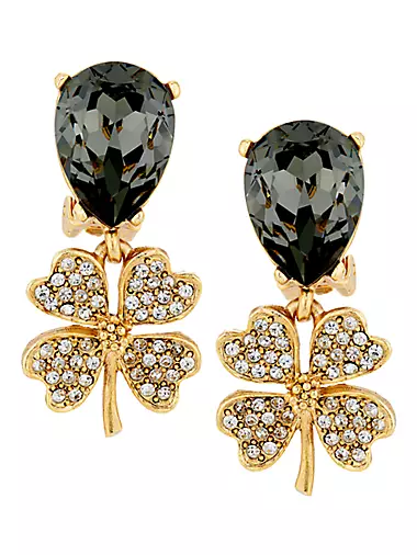 Goldtone & Glass Crystal Four-Leaf Clover Drop Earrings