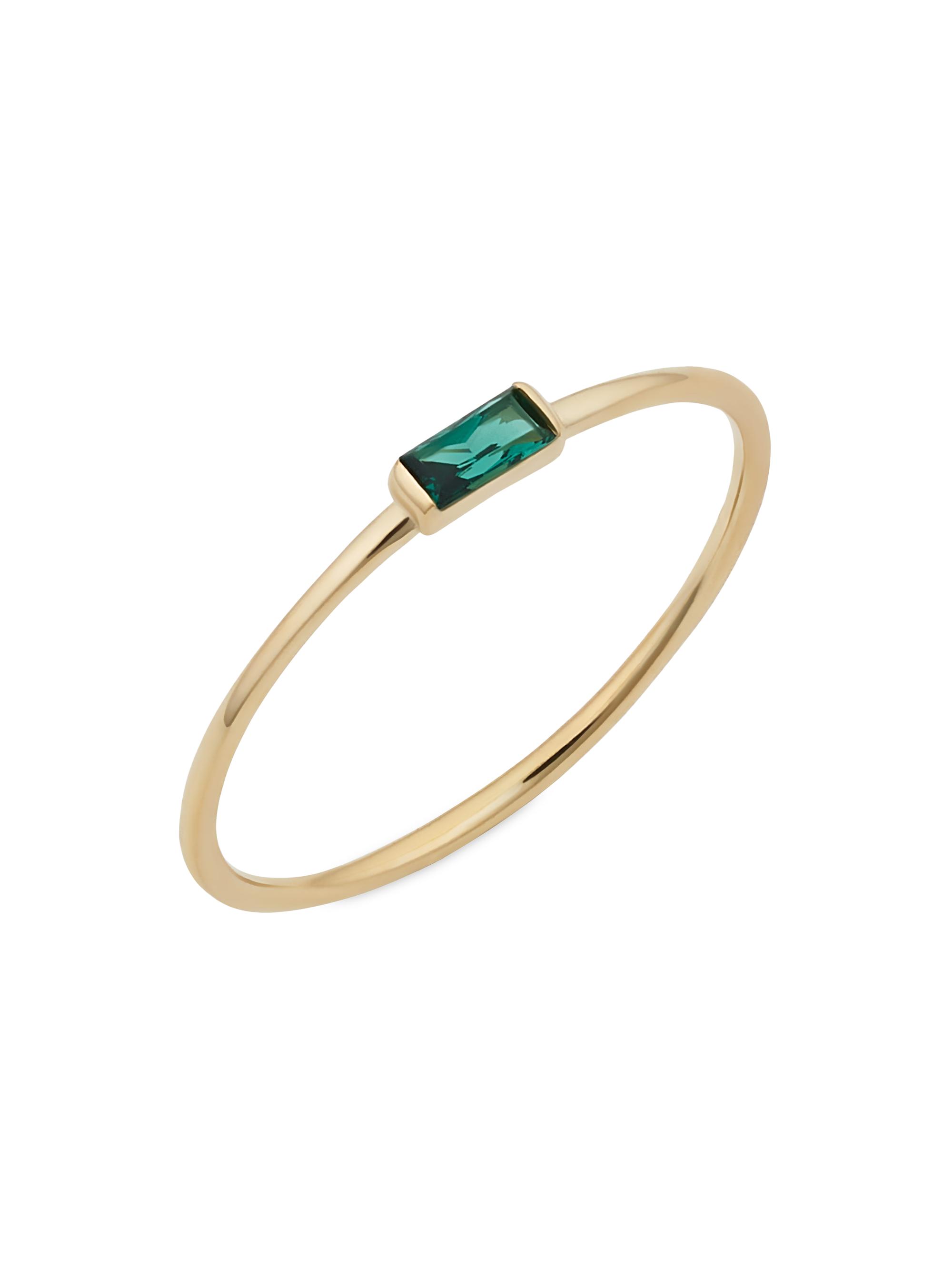 Oradina Women's 14K Yellow Gold, Fresco Baguette Ring - Sea Green