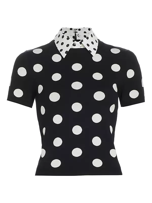Respect Black and White Lace Button-Up Polka Dot Top