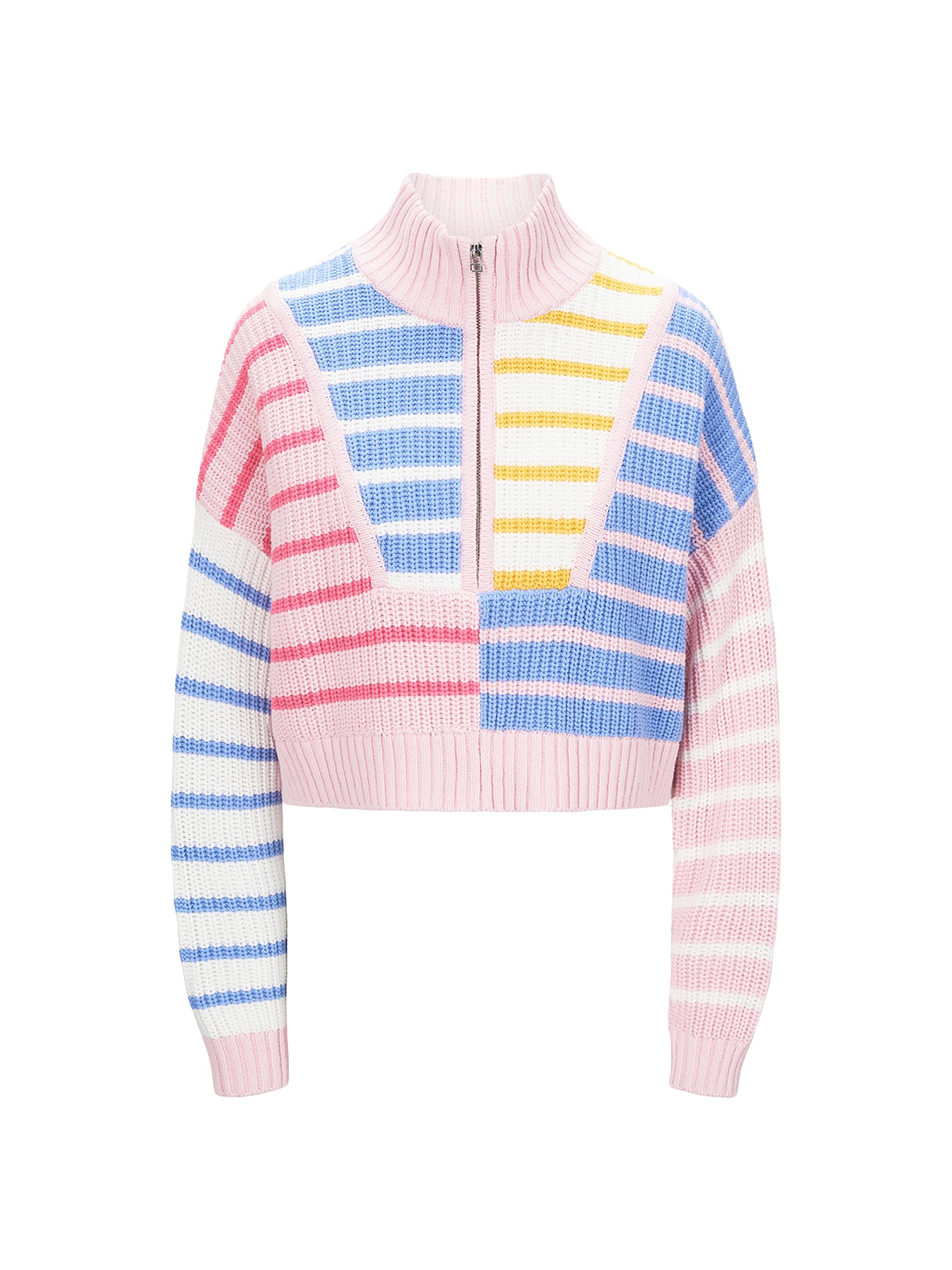 Staud Women's Hampton Quarter-Zip Cotton-Blend Sweater - Sunset Stripe
